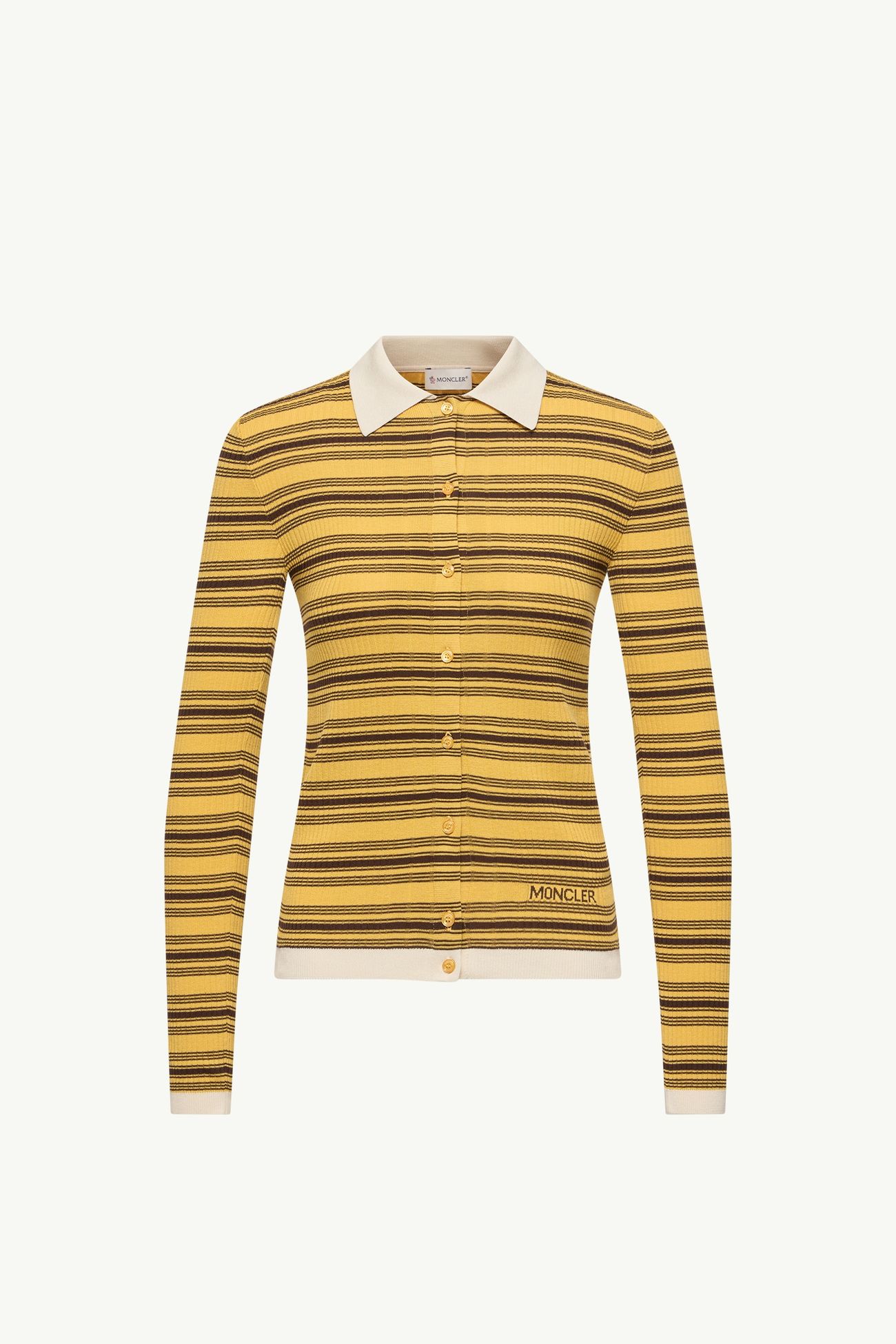 Gestreiftes, langärmeliges Poloshirt aus Baumwolle Damen Dunkelgelb & Braun Moncler 2