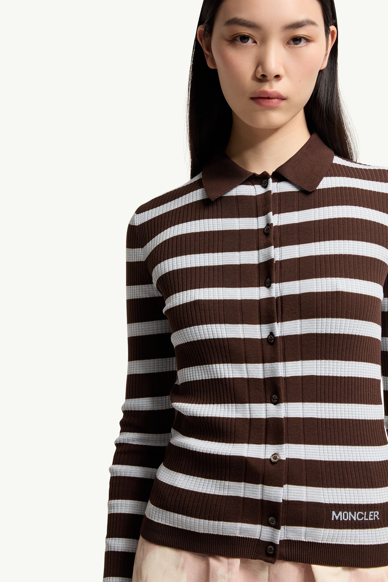 Polo en crêpe de coton Femmes Blanc & Marron Moncler 5