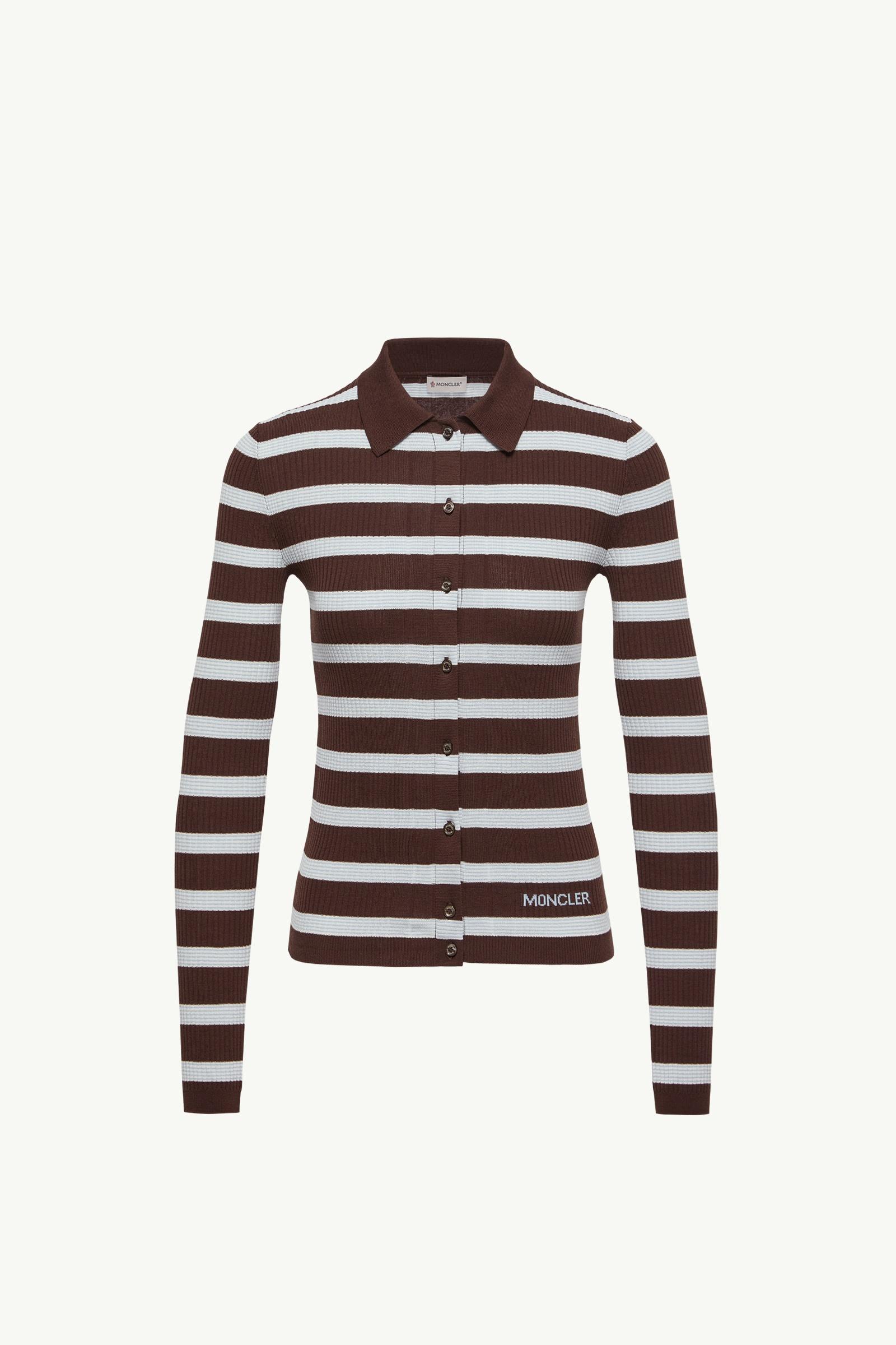 Cotton Crêpe Polo Shirt Women White & Brown Moncler