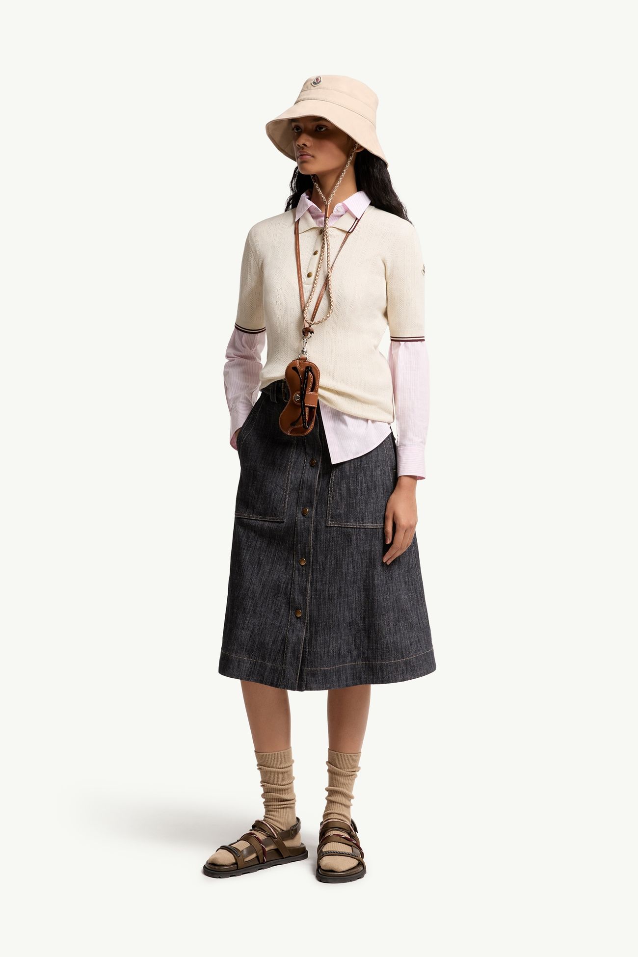 菱形和標誌圖案棉質Polo恤 女士 象牙白色 Moncler 0