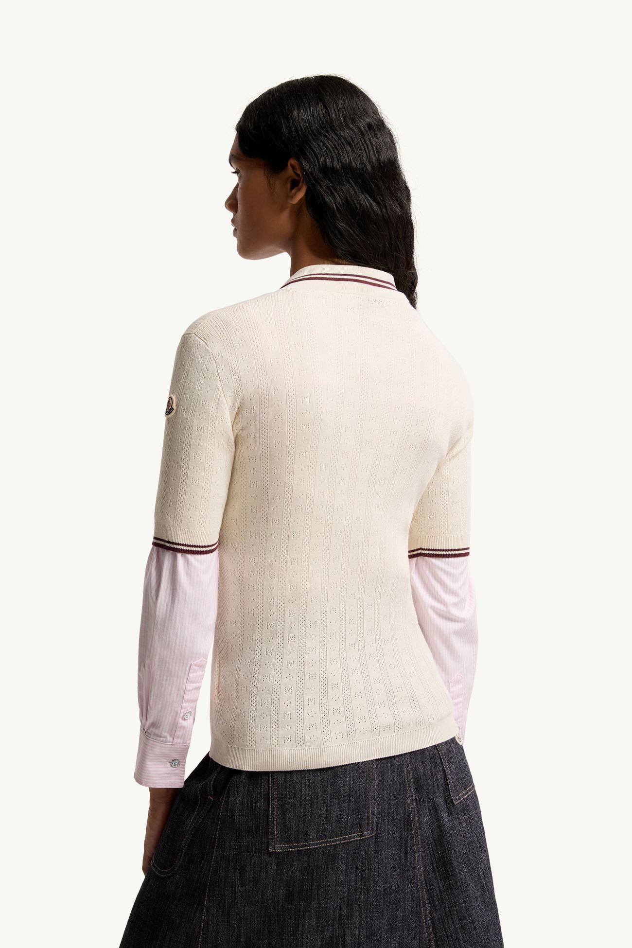 Polo de algodón con motivo de logotipo y rombos Mujer Blanco Marfil Moncler 4