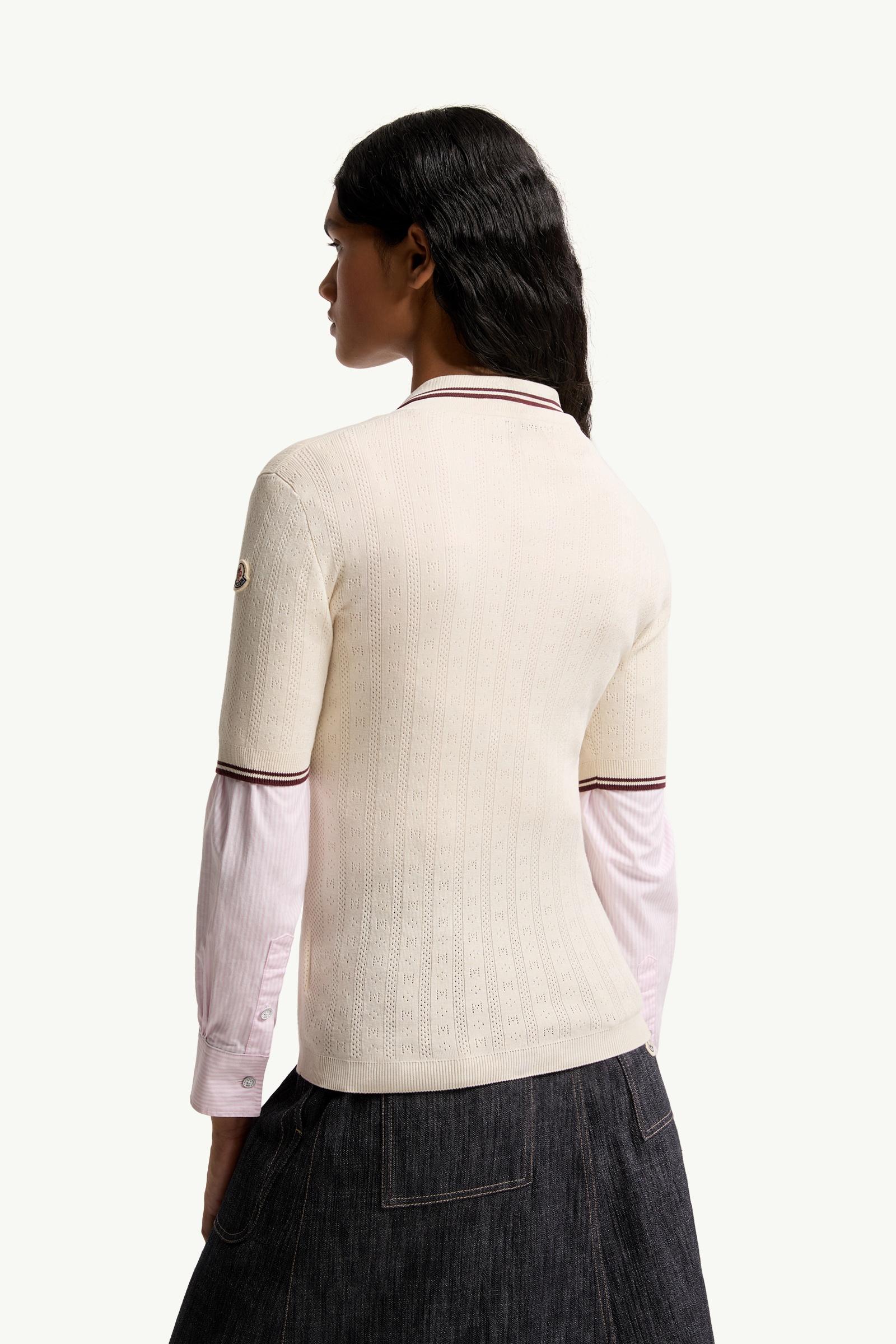 White Ivory Rhombus & Logo Pattern Cotton Polo Shirt - Tops & T