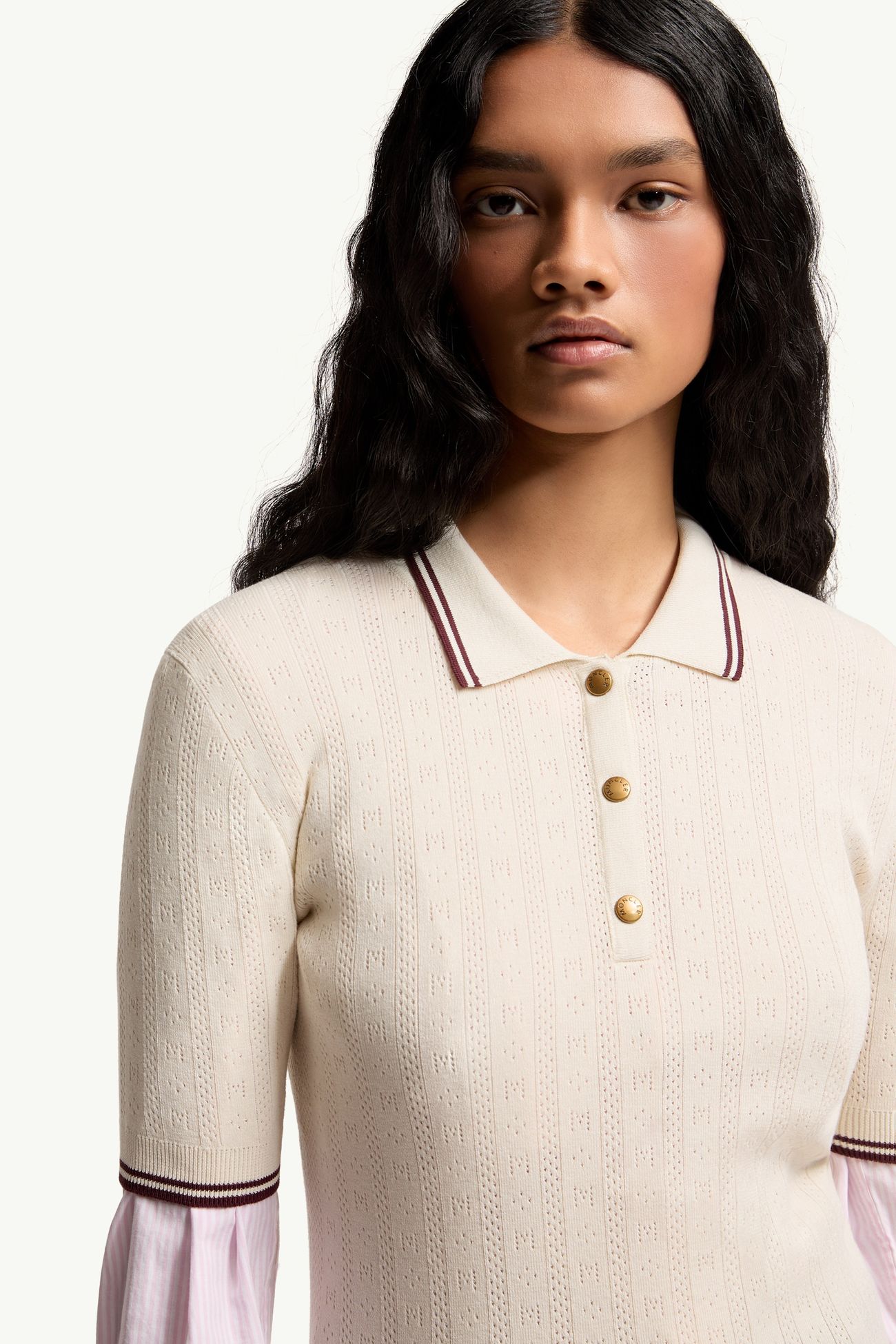 Polo de algodón con motivo de logotipo y rombos Mujer Blanco Marfil Moncler 5