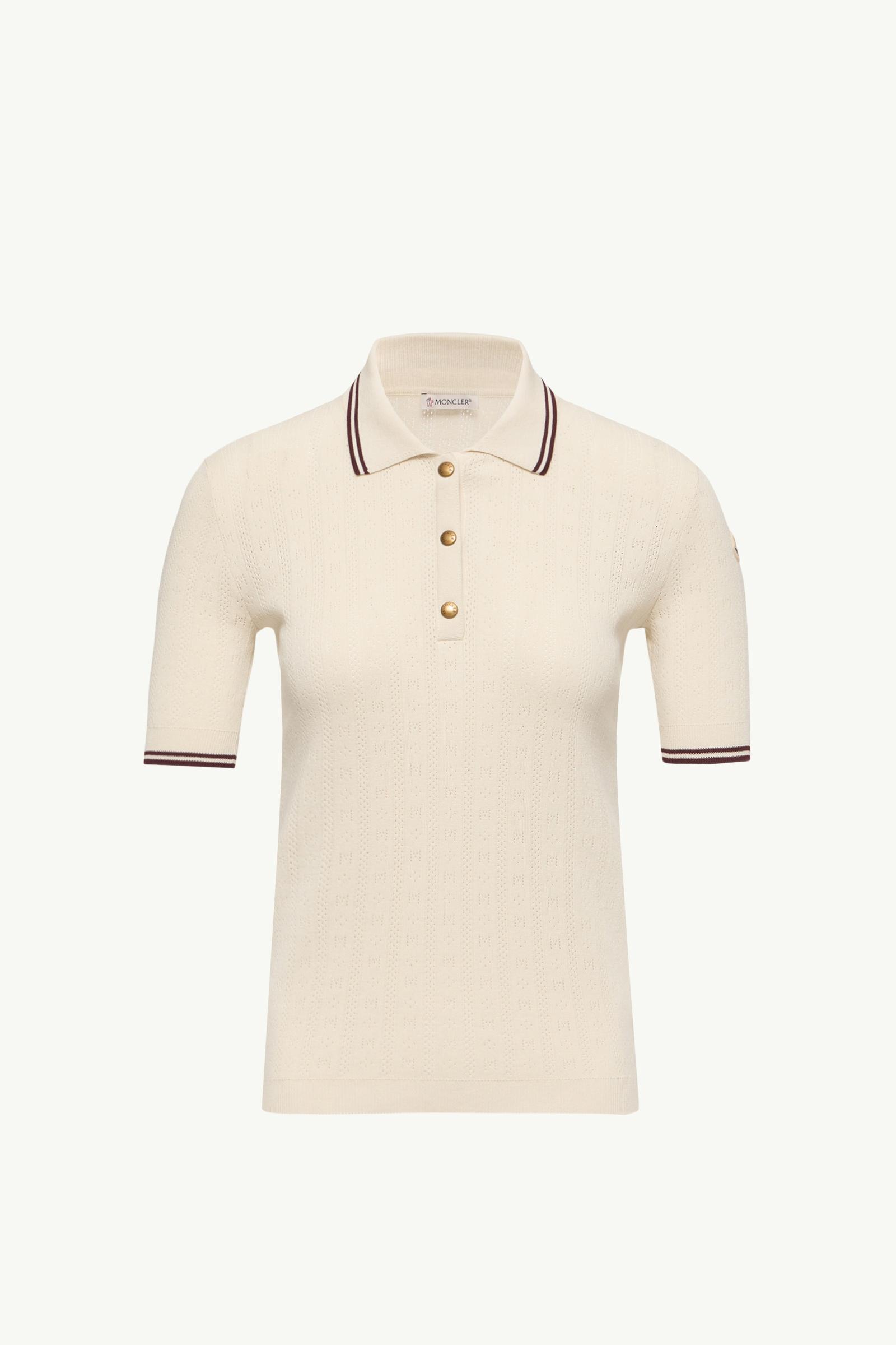 White Ivory Rhombus & Logo Pattern Cotton Polo Shirt - Tops & T