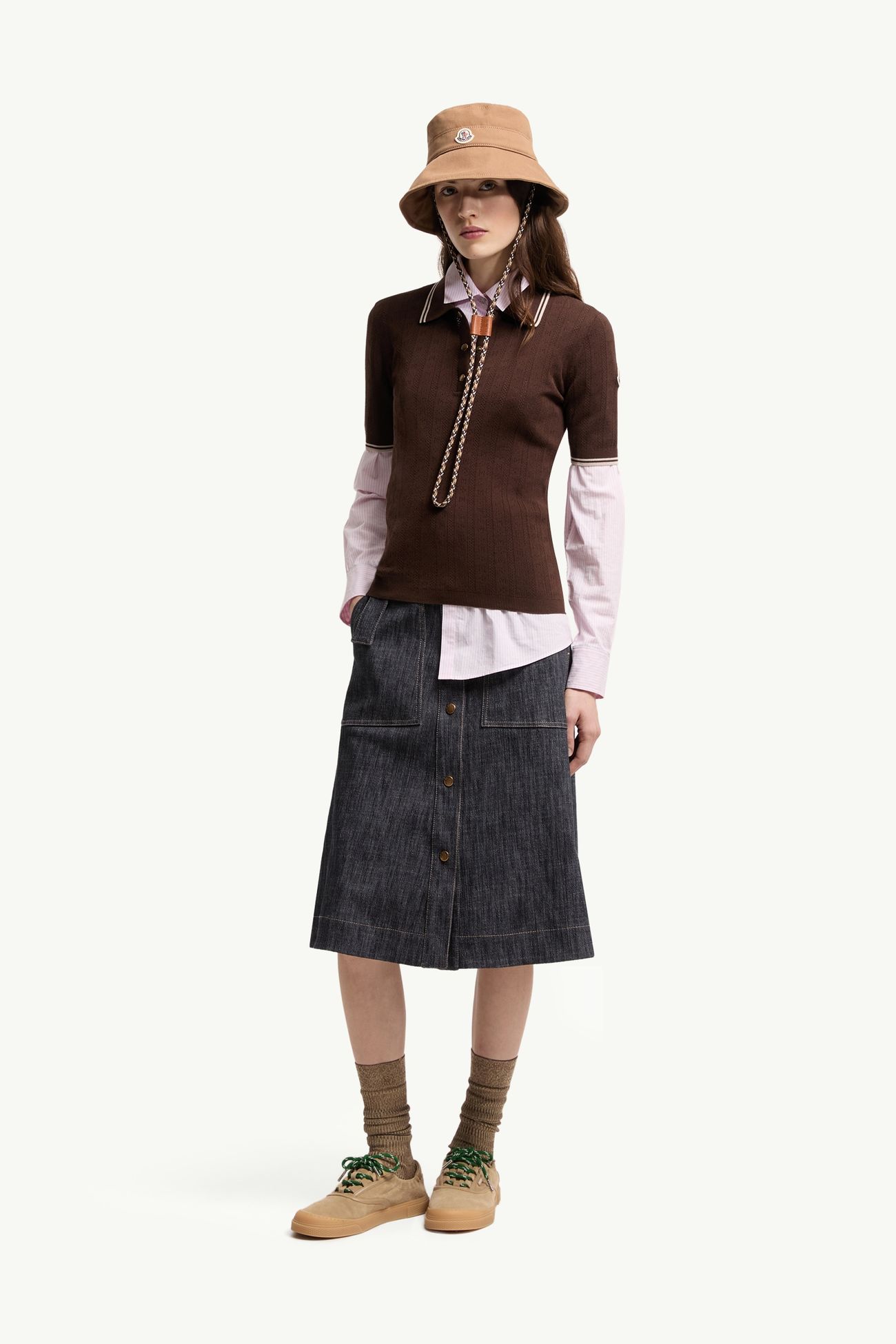 女士菱形和标识图案棉质Polo衫 女士 棕色 Moncler 0