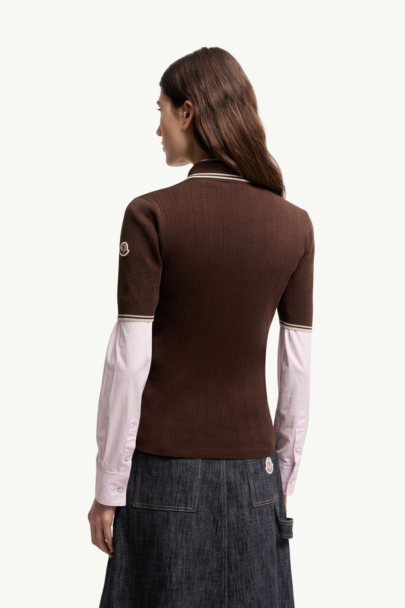 Rhombus & Logo Pattern Cotton Polo Shirt Women Brown Moncler 4
