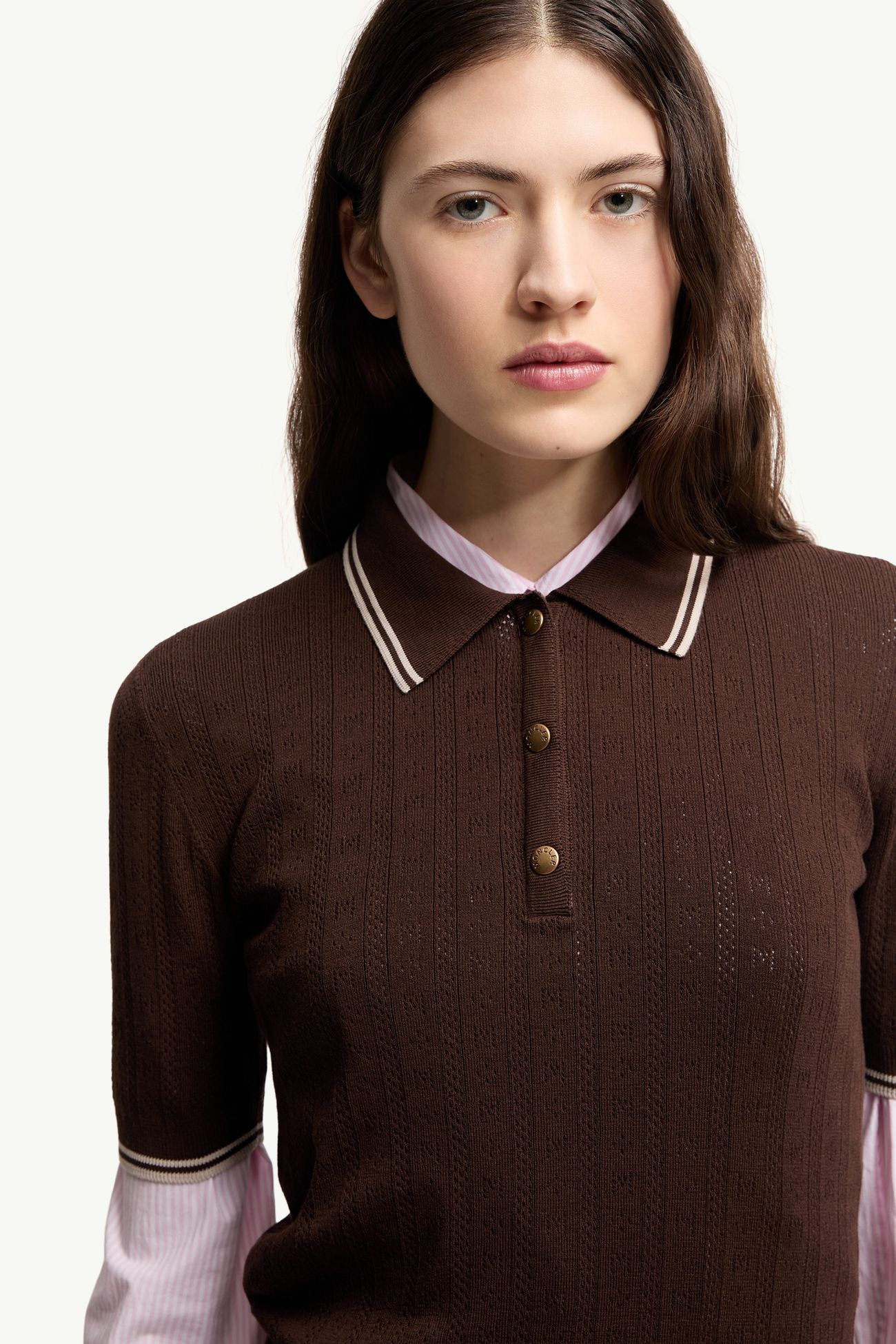 Polo en coton à motif losanges et logo Femmes Marron Moncler 5
