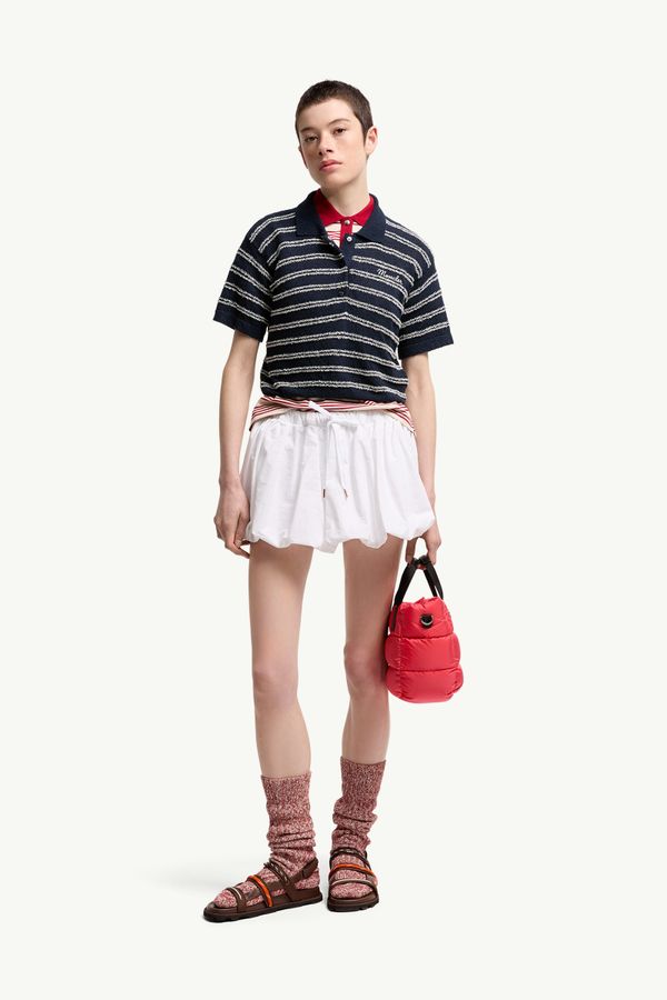 Polo en crêpe bouclé de coton mélangé Femmes Bleu marine Moncler 0