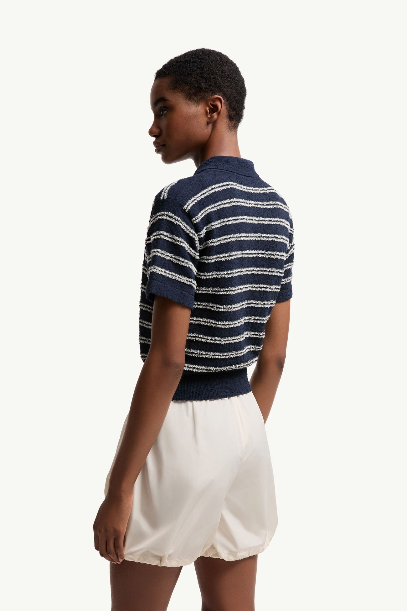 Polo in Crêpe Bouclé di Misto Cotone Donna Blu Navy Moncler 4