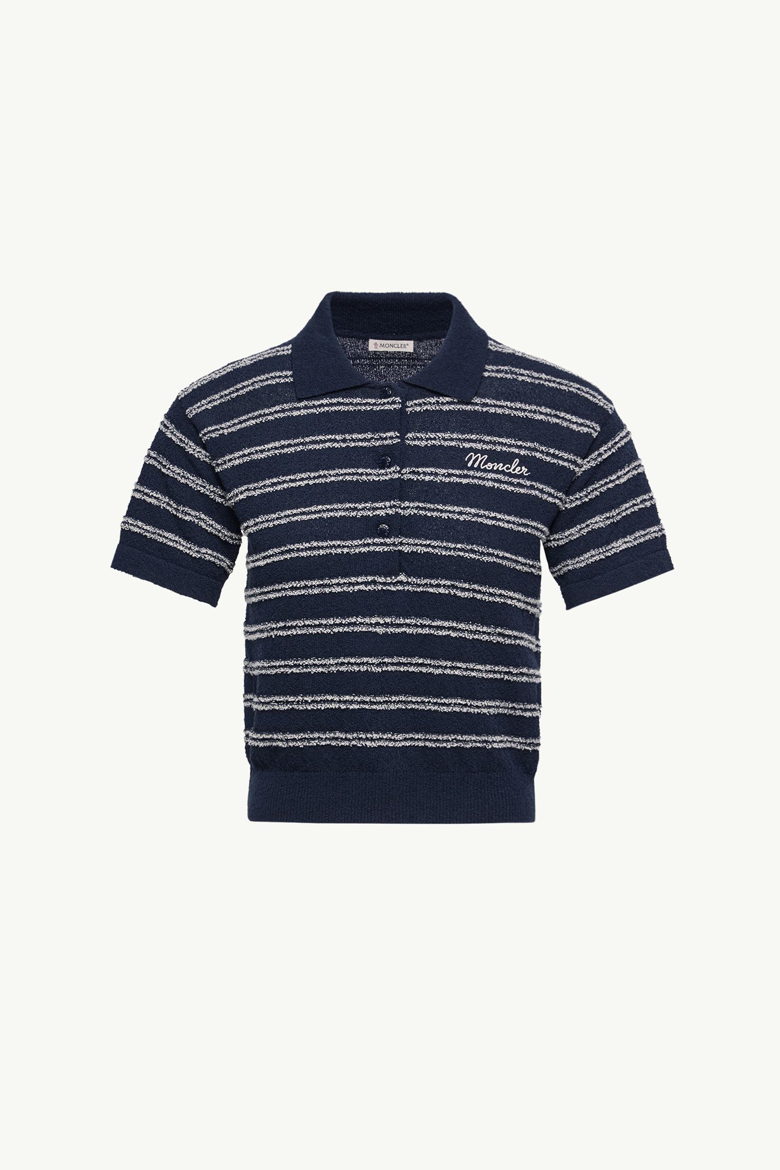 Cotton Blend Bouclé Crêpe Polo Shirt Women Navy Blue Moncler, 1 of 0