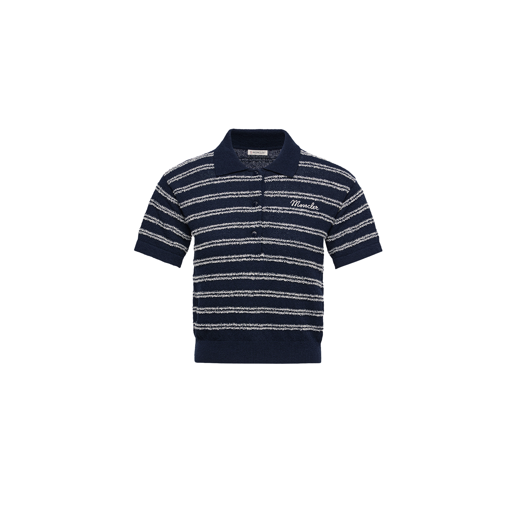 Moncler   Cotton Blend Bouclé Crêpe Polo Shirt for Women in Blue, Size: S