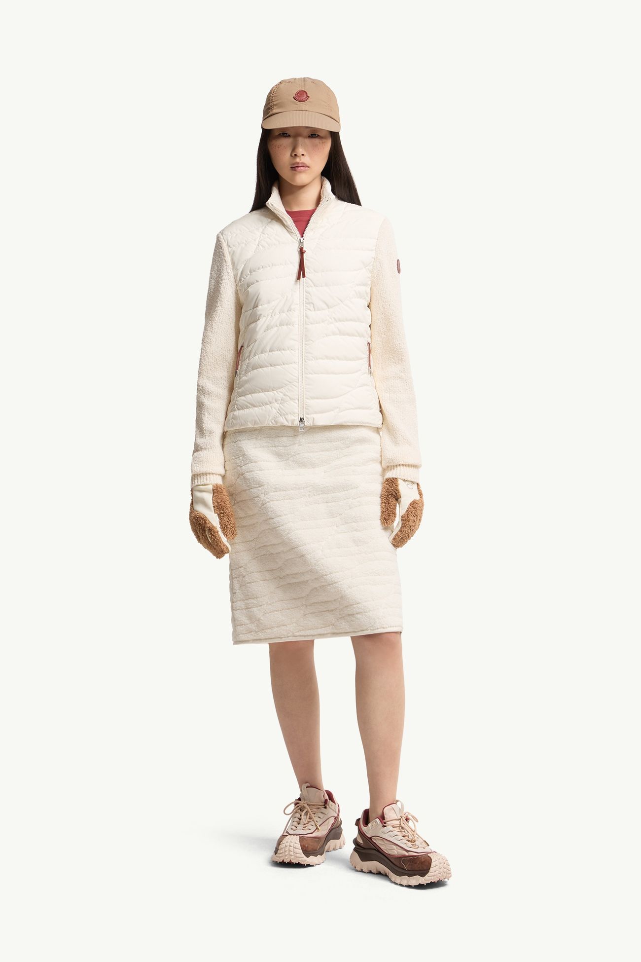 Cotton Blend Padded Zip-Up Cardigan Women White Ivory Moncler 0