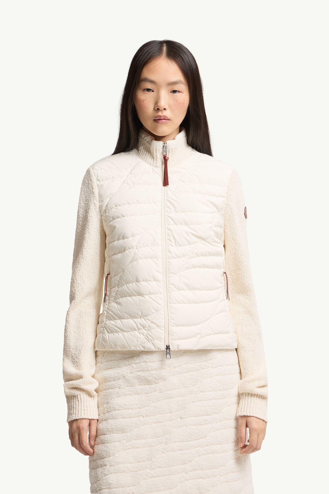 Cardigan Imbottito Con Zip in misto cotone Donna Bianco Avorio Moncler 3
