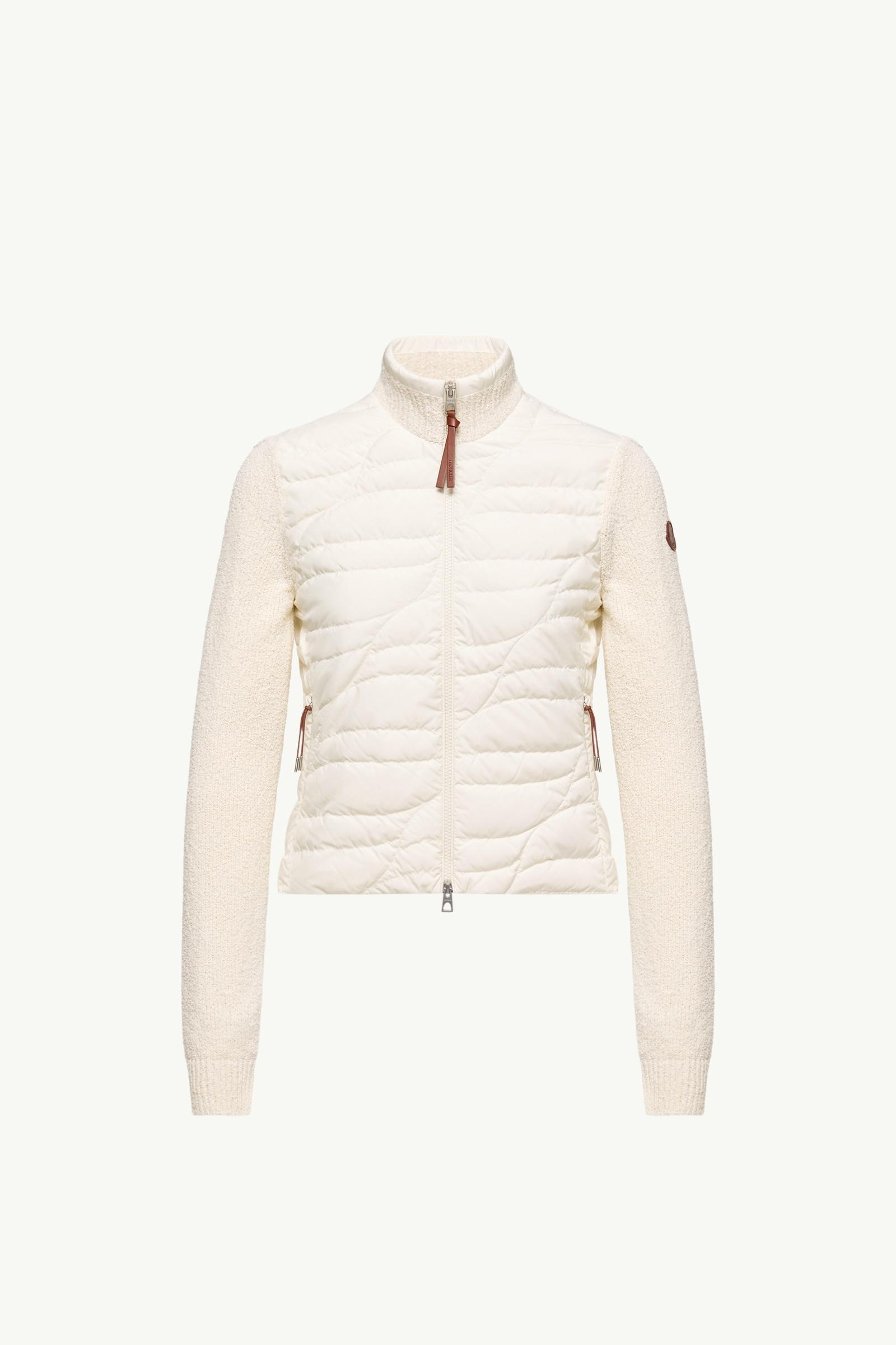 White Ivory Cotton Blend Padded Zip-Up Cardigan - Sweaters