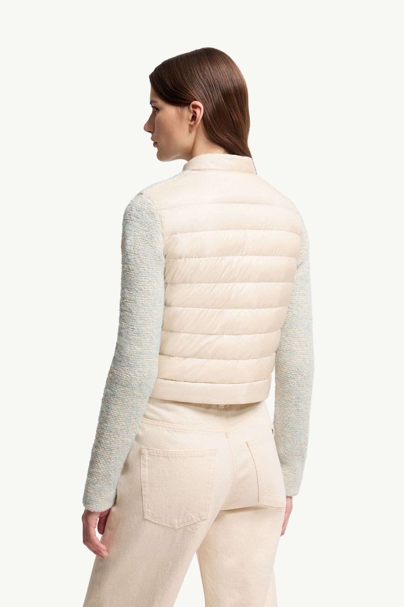 Wattierte Strickjacke aus Woll- und Alpakamischung mit Reißverschluss Damen Hellblau & Beige Moncler 4