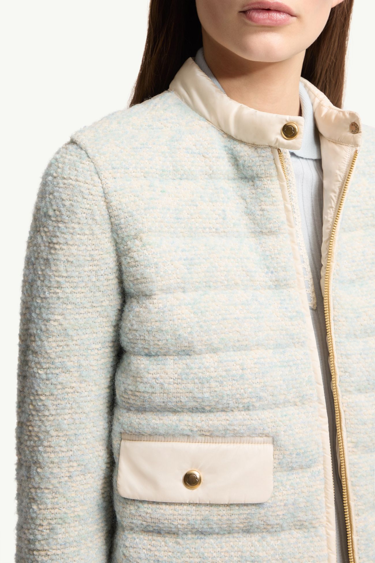 Cardigan imbottito con zip in misto lana e alpaca Donna Celeste & Beige Moncler 5