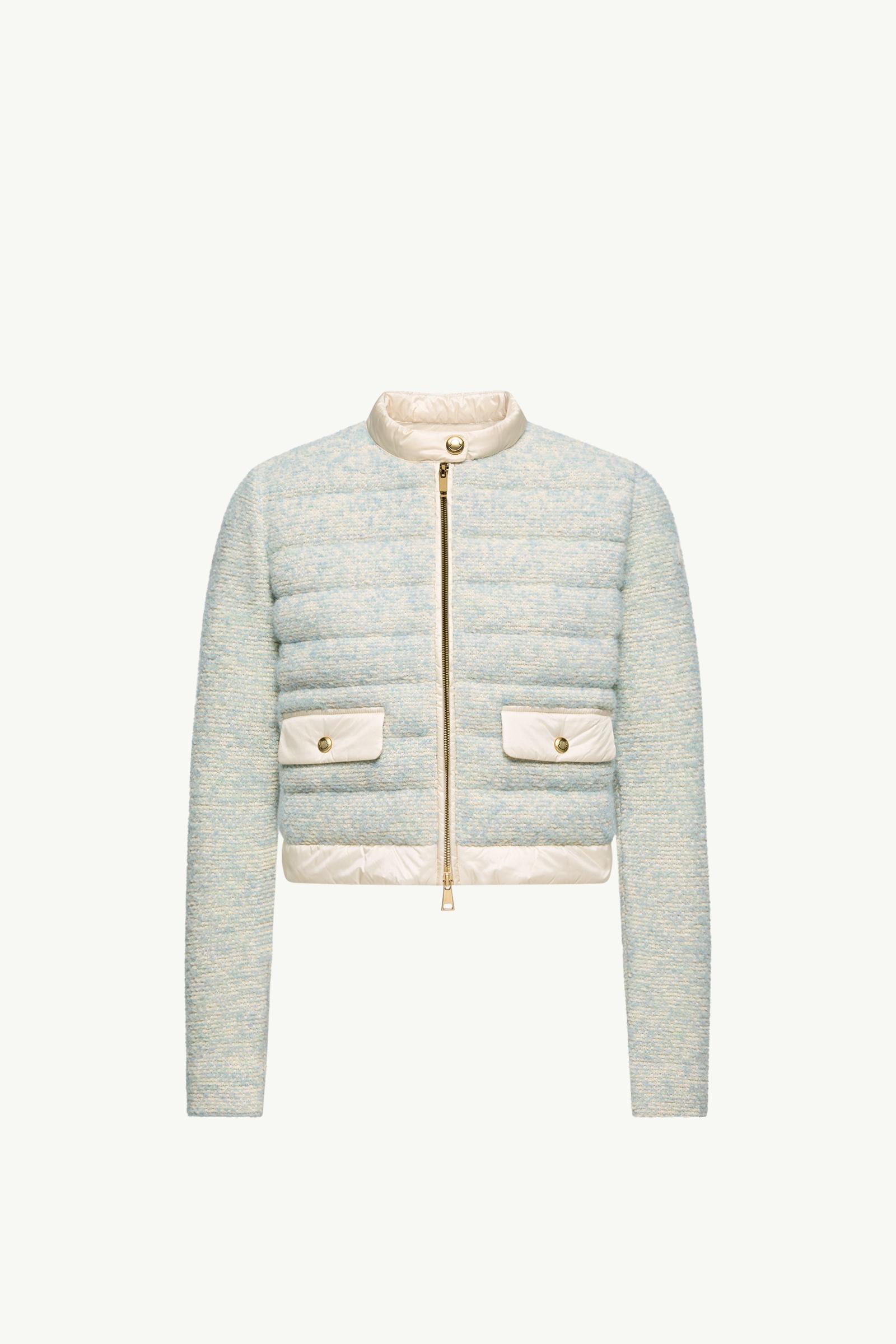 Wattierte Strickjacke aus Woll- und Alpakamischung mit Reißverschluss Damen Hellblau & Beige Moncler, 1 of 0