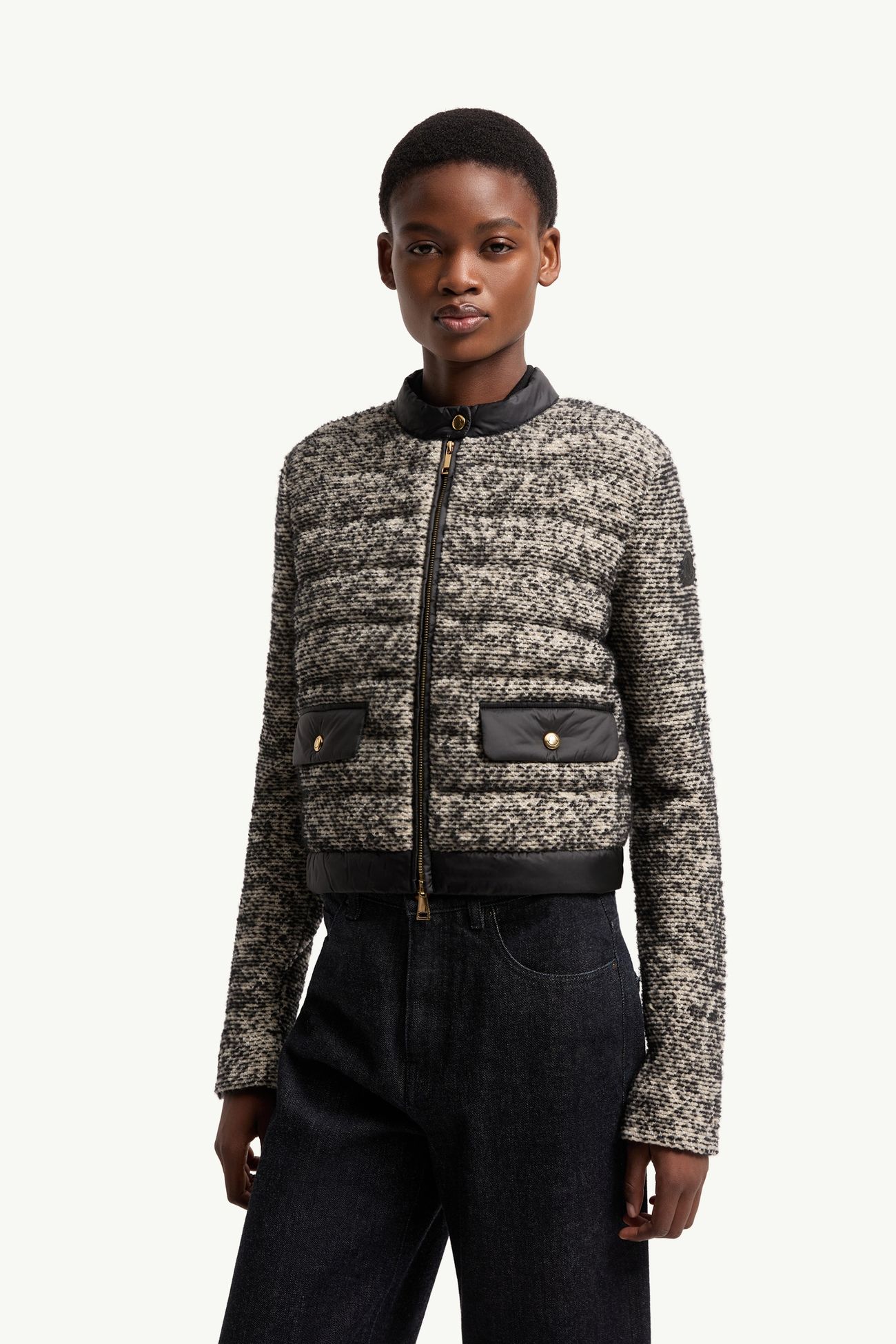 Cardigan zippé matelassé en laine et alpaga mélangé Femmes Noir Moncler 3