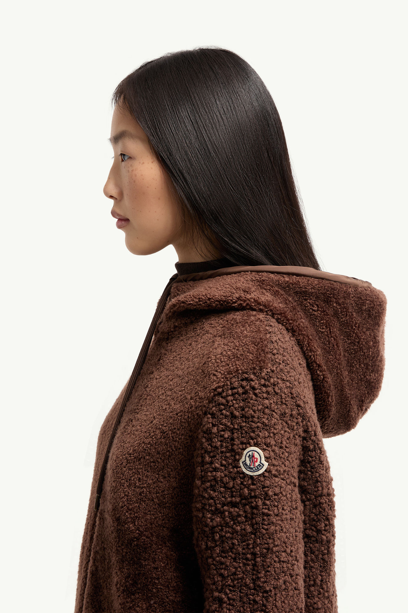Kapuzenpullover aus Bouclé und Teddy mit Reißverschluss Damen Braun Moncler 1