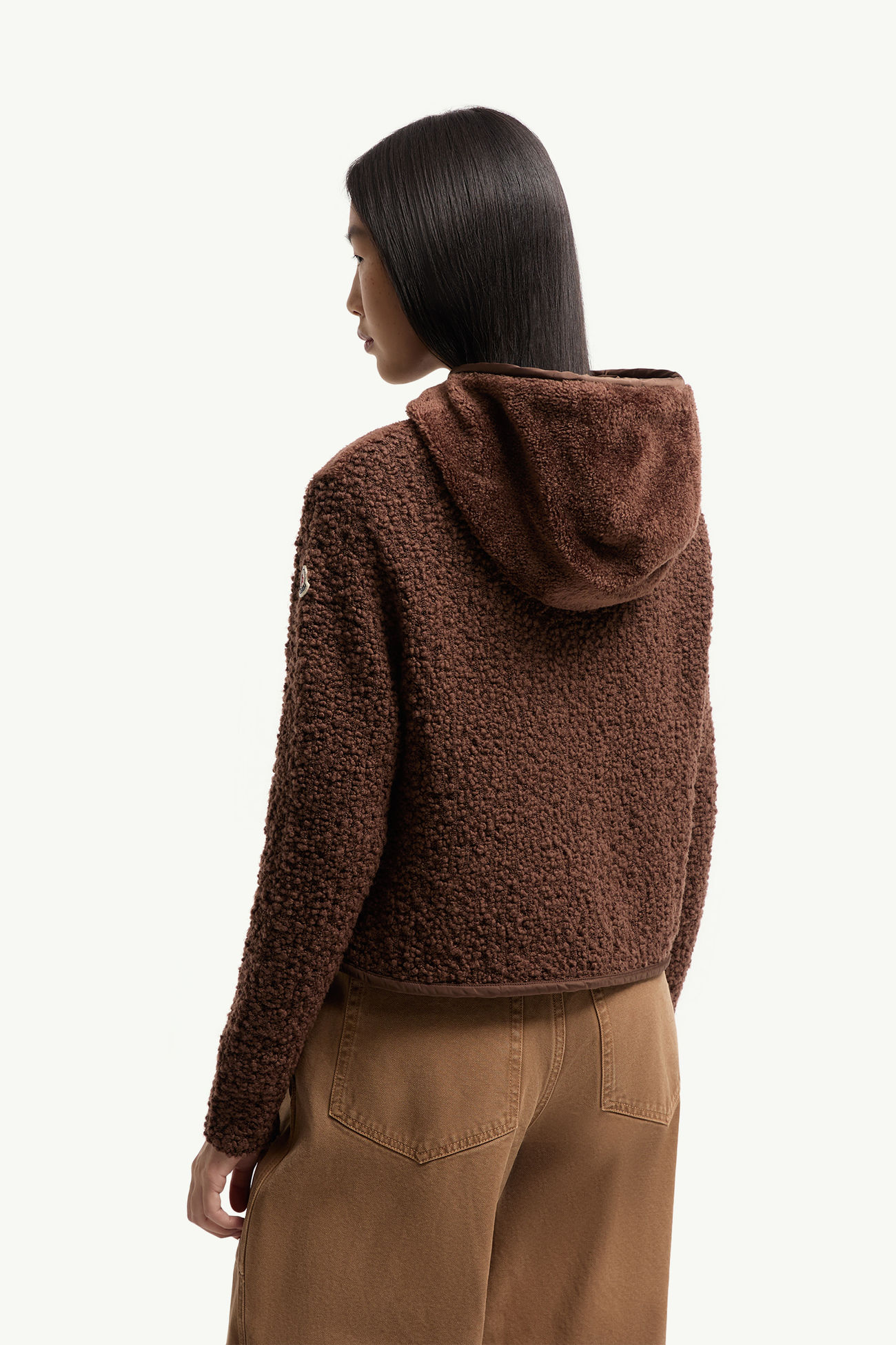 Bouclé & Teddy Zip-Up Hoodie Women Brown Moncler 4
