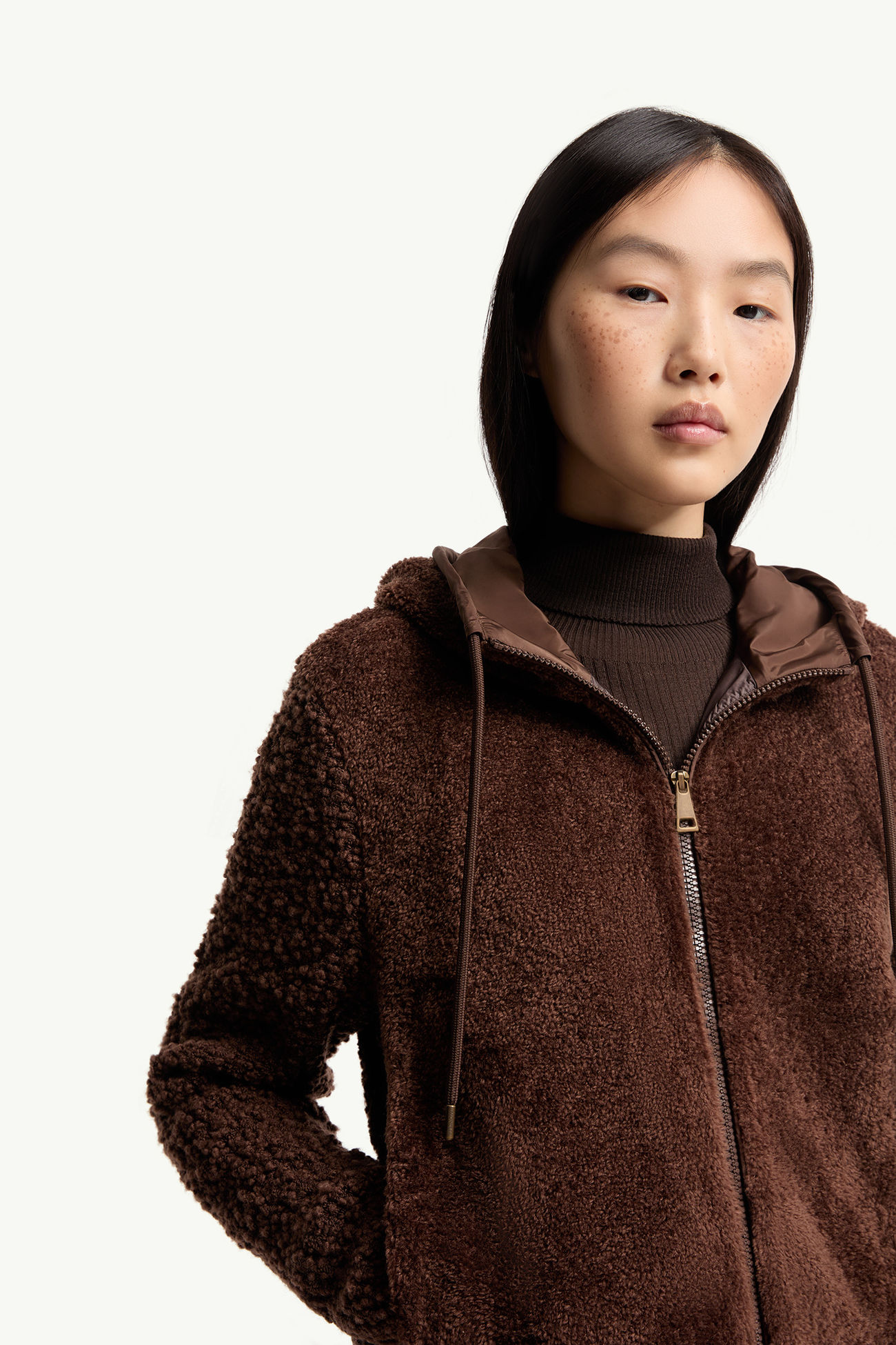 Cardigan zippé en bouclé et teddy Femmes Marron Moncler 5