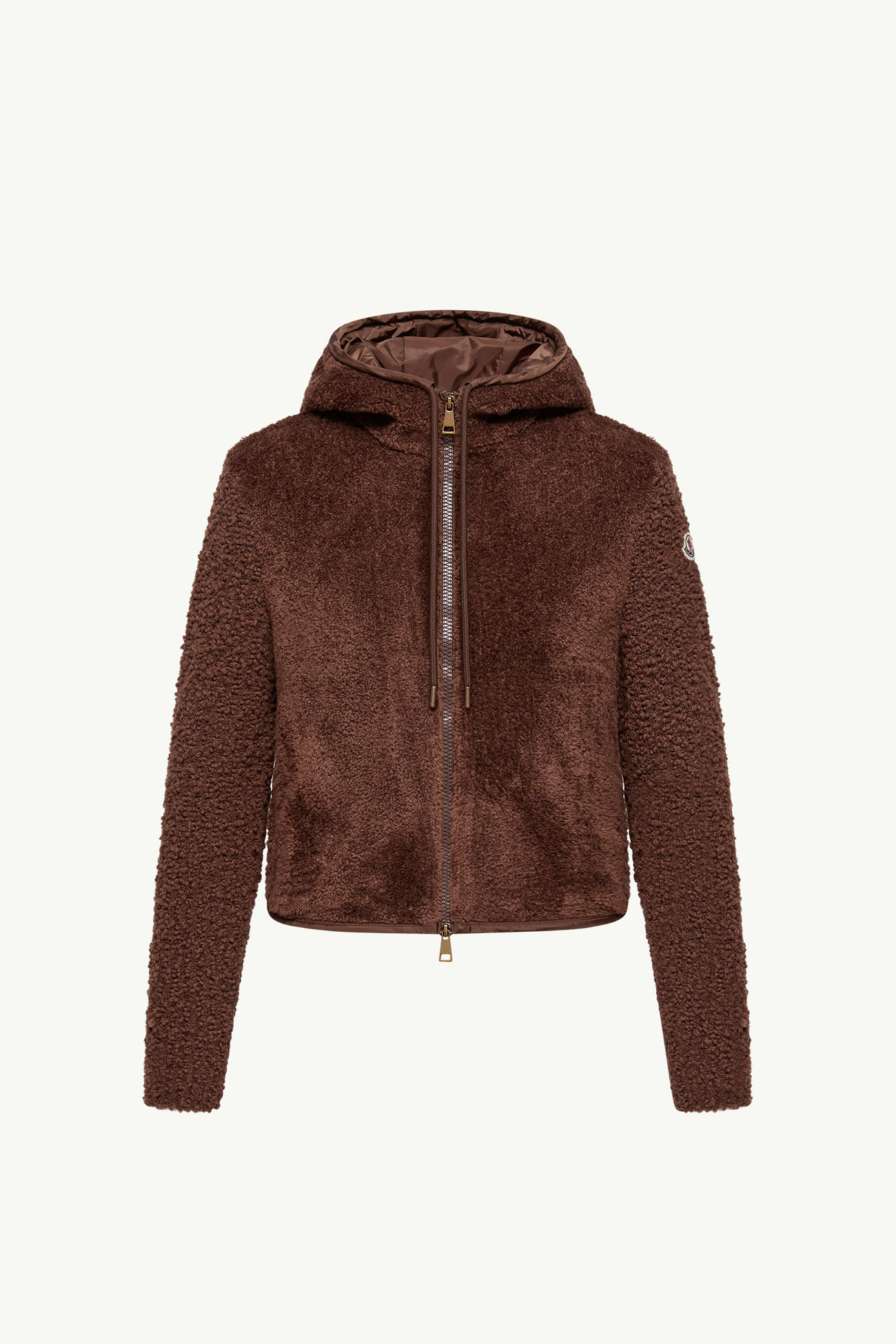 Kapuzenpullover aus Bouclé und Teddy mit Reißverschluss Damen Braun Moncler 2