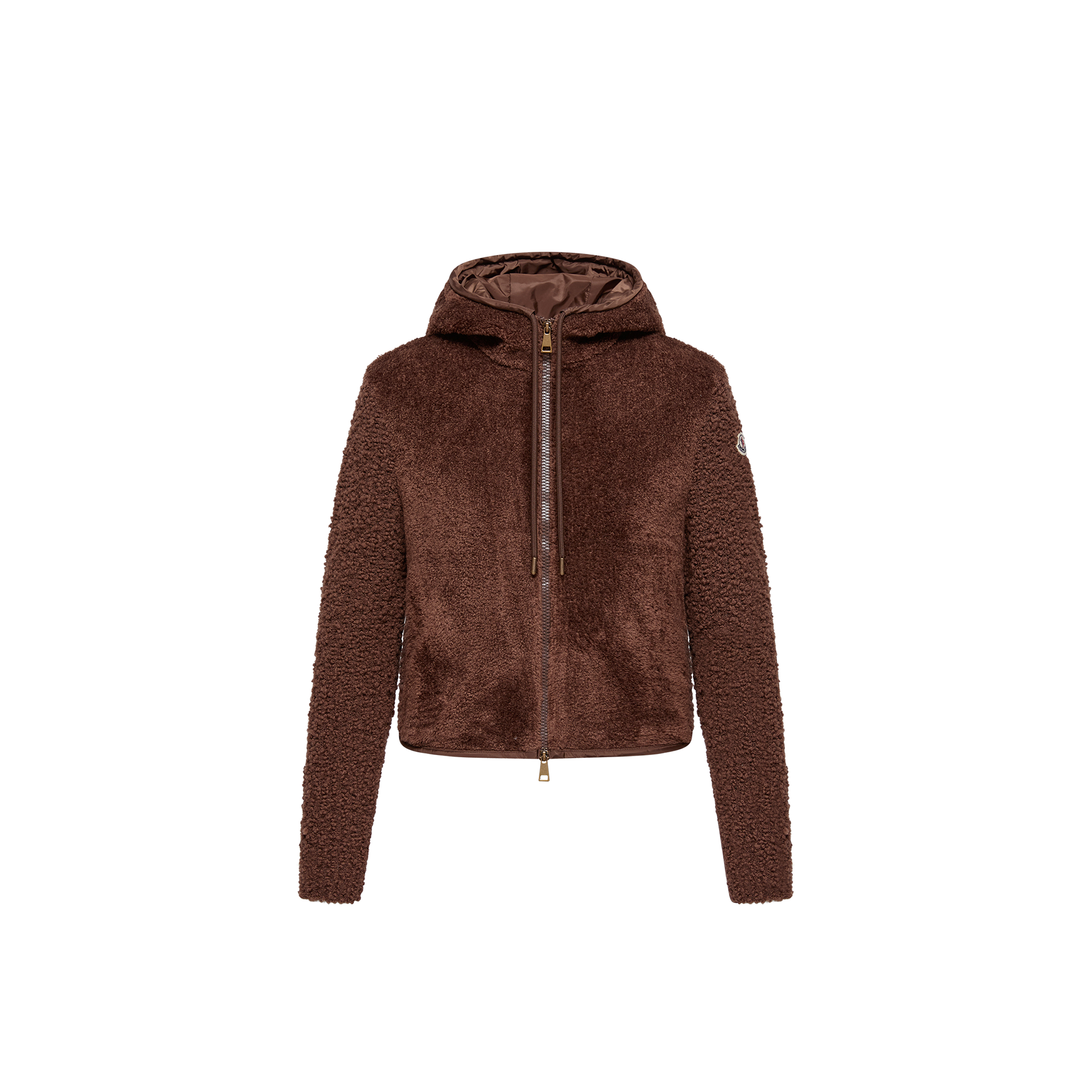 Moncler   Bouclé & Teddy Zip-Up Hoodie for Women in Brown, Size: M