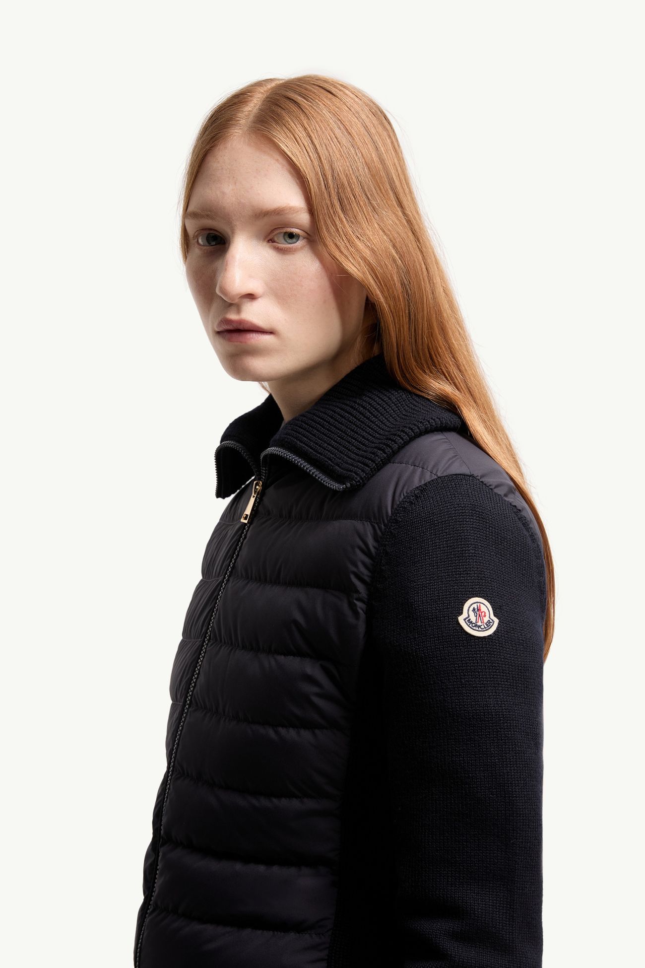 Wattierte Strickjacke aus Wolle mit Reißverschluss Damen Navyblau Moncler 1