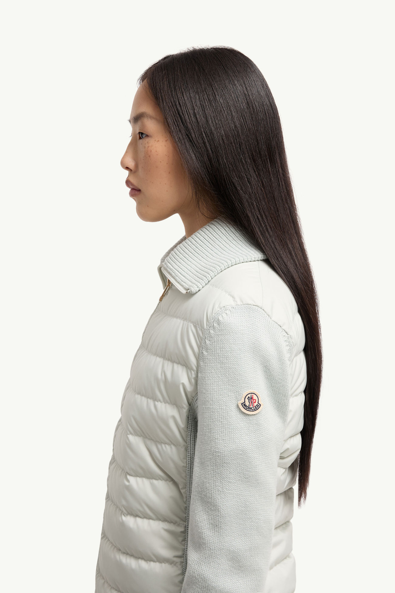 Padded Wool Zip-Up Cardigan Women Light Green Moncler 1