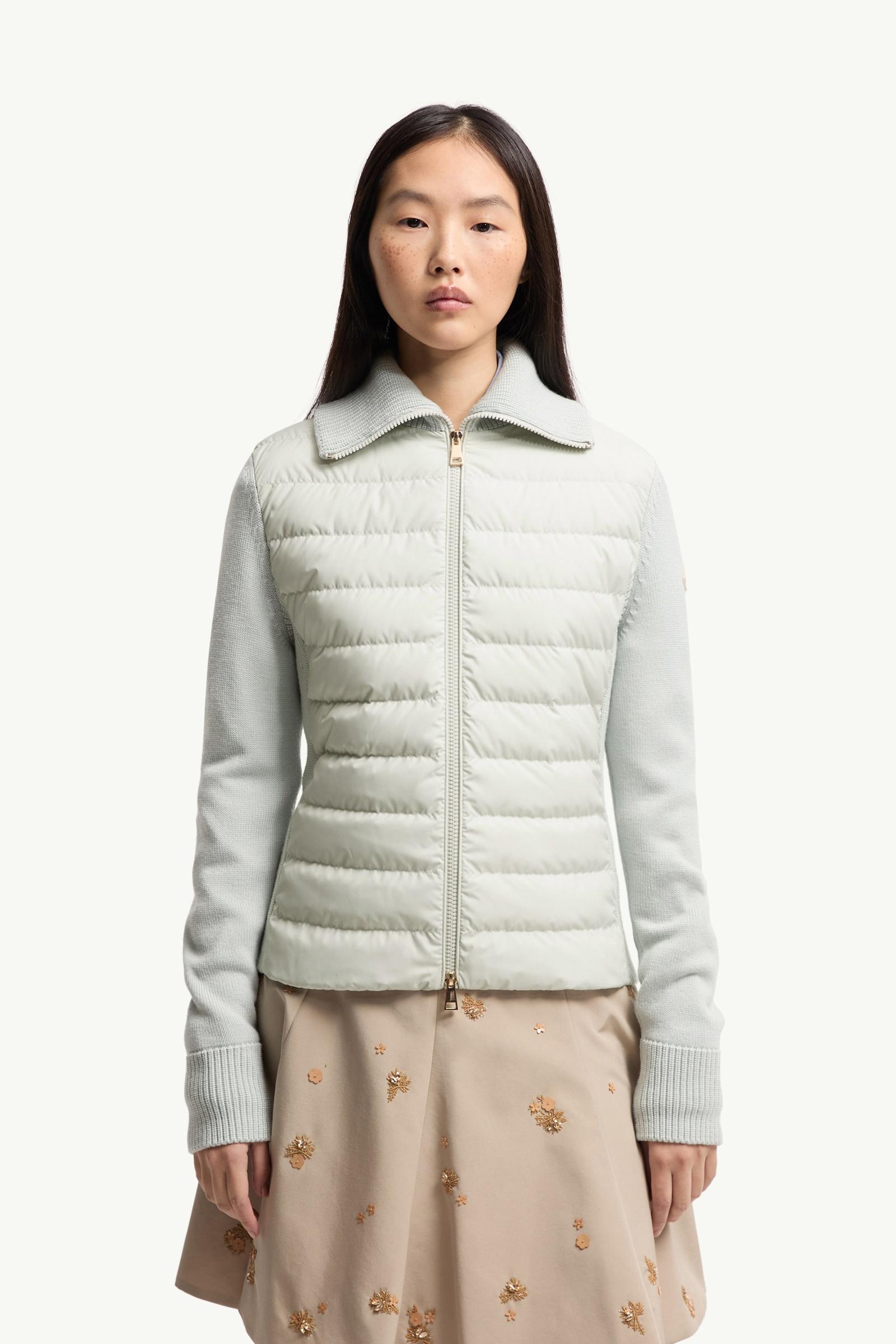 極美品✨️モンクレールMAGLIACARDIGANハイブリッドダウンSカーキ Light Green Padded Wool Zip-Up Cardigan - Sweaters & Cardigans for