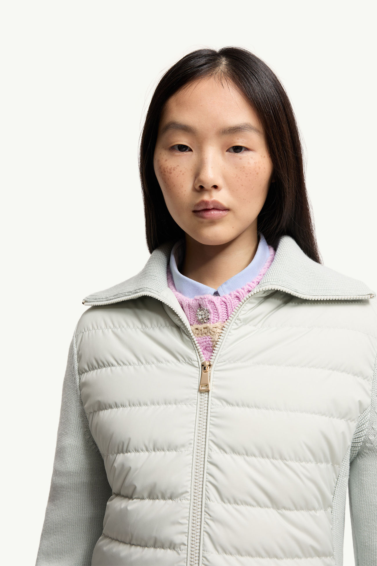 Wattierte Strickjacke aus Wolle mit Reißverschluss Damen Hellgrün Moncler 5