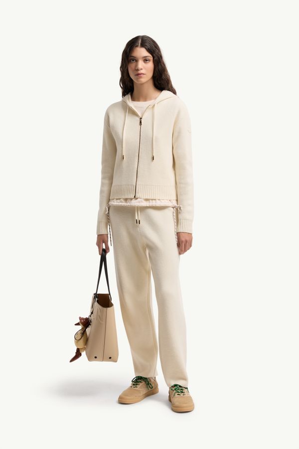 Cardigan con zip in cashmere e lana Donna Bianco Avorio Moncler 0