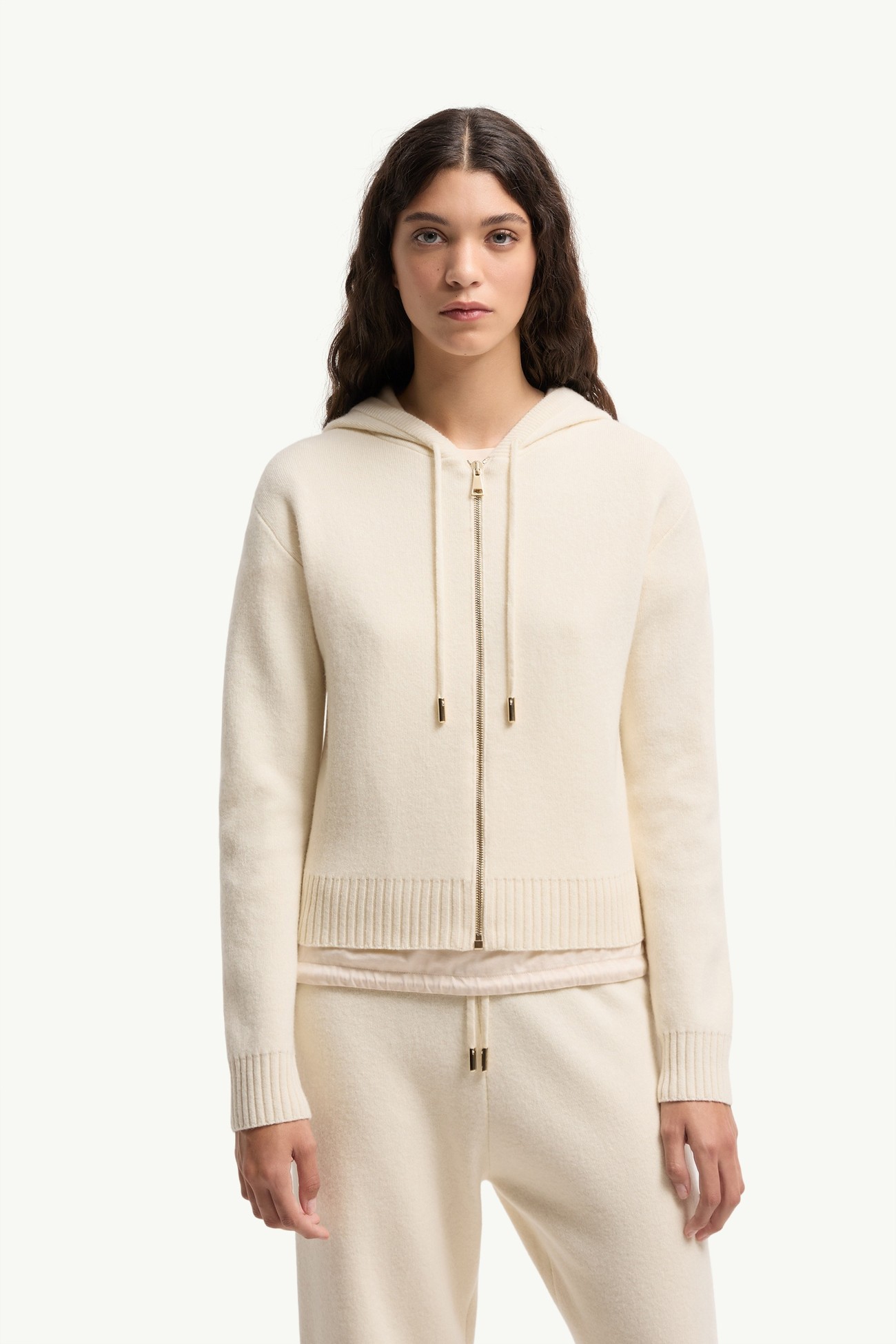 Cashmere & Wool Zip-Up Hoodie Women White Ivory Moncler 3