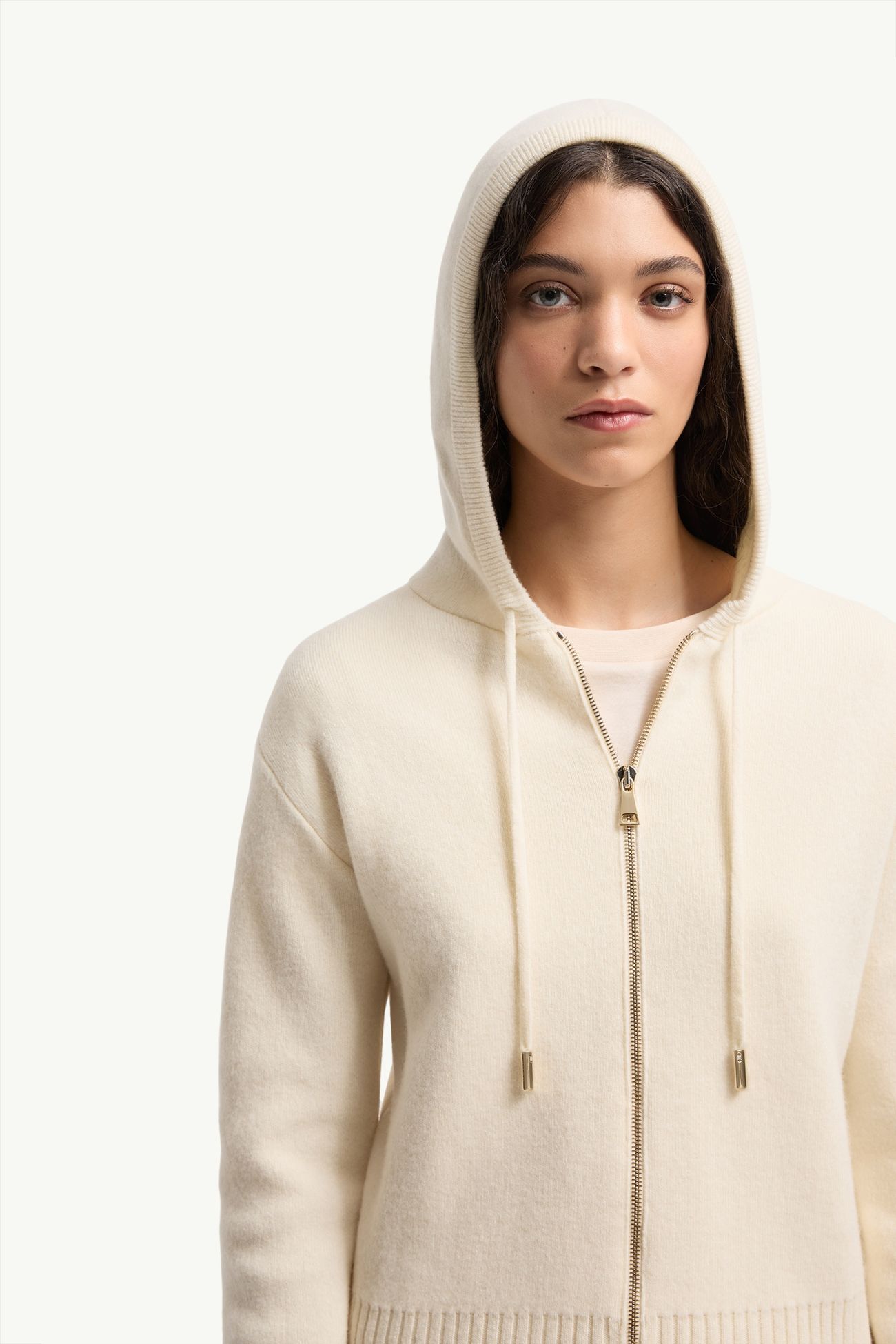 Sudadera con capucha y cremallera de lana y cachemira Mujer Blanco Marfil Moncler 5