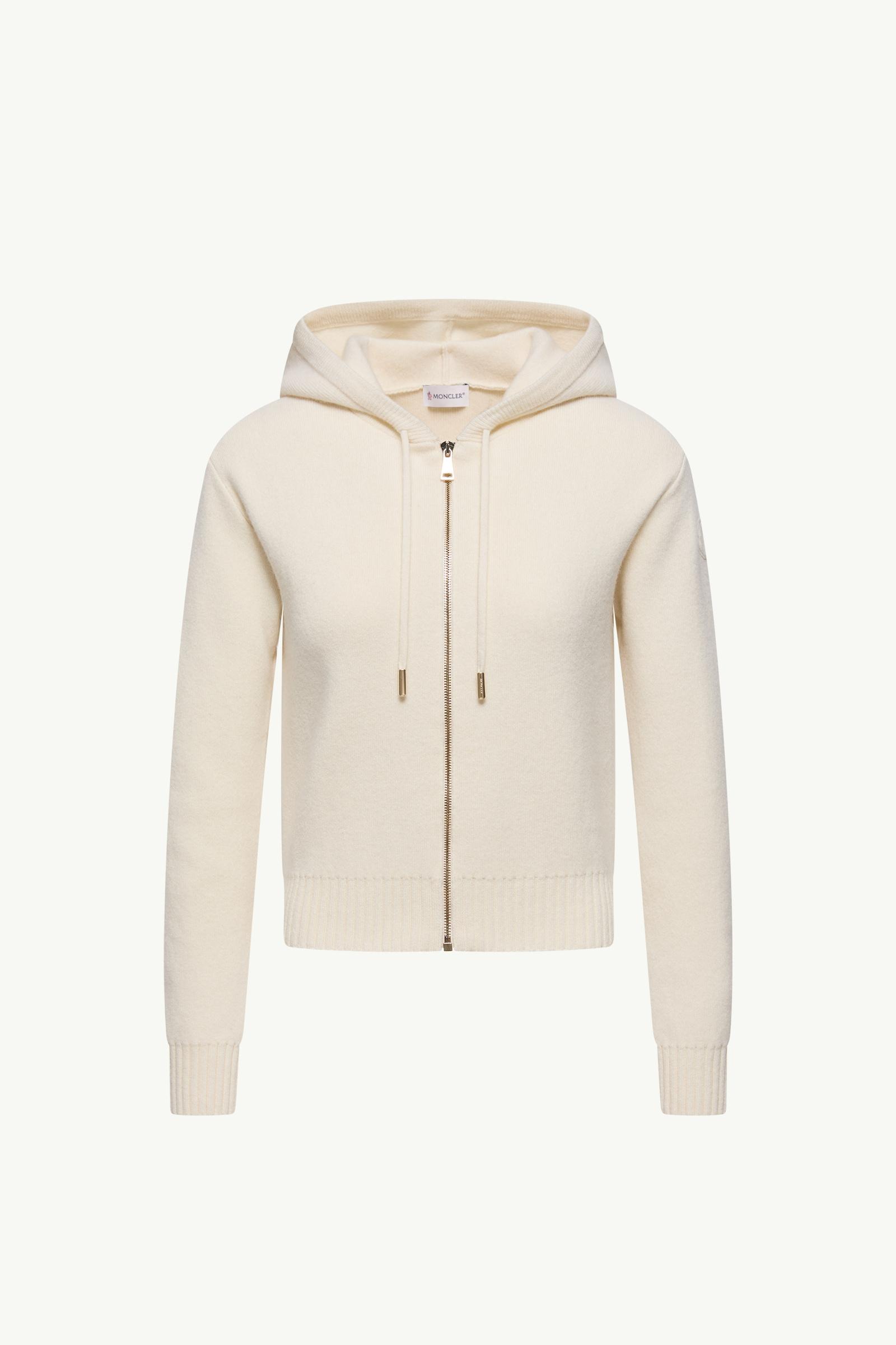 Cashmere & Wool Zip-Up Hoodie Women White Ivory Moncler