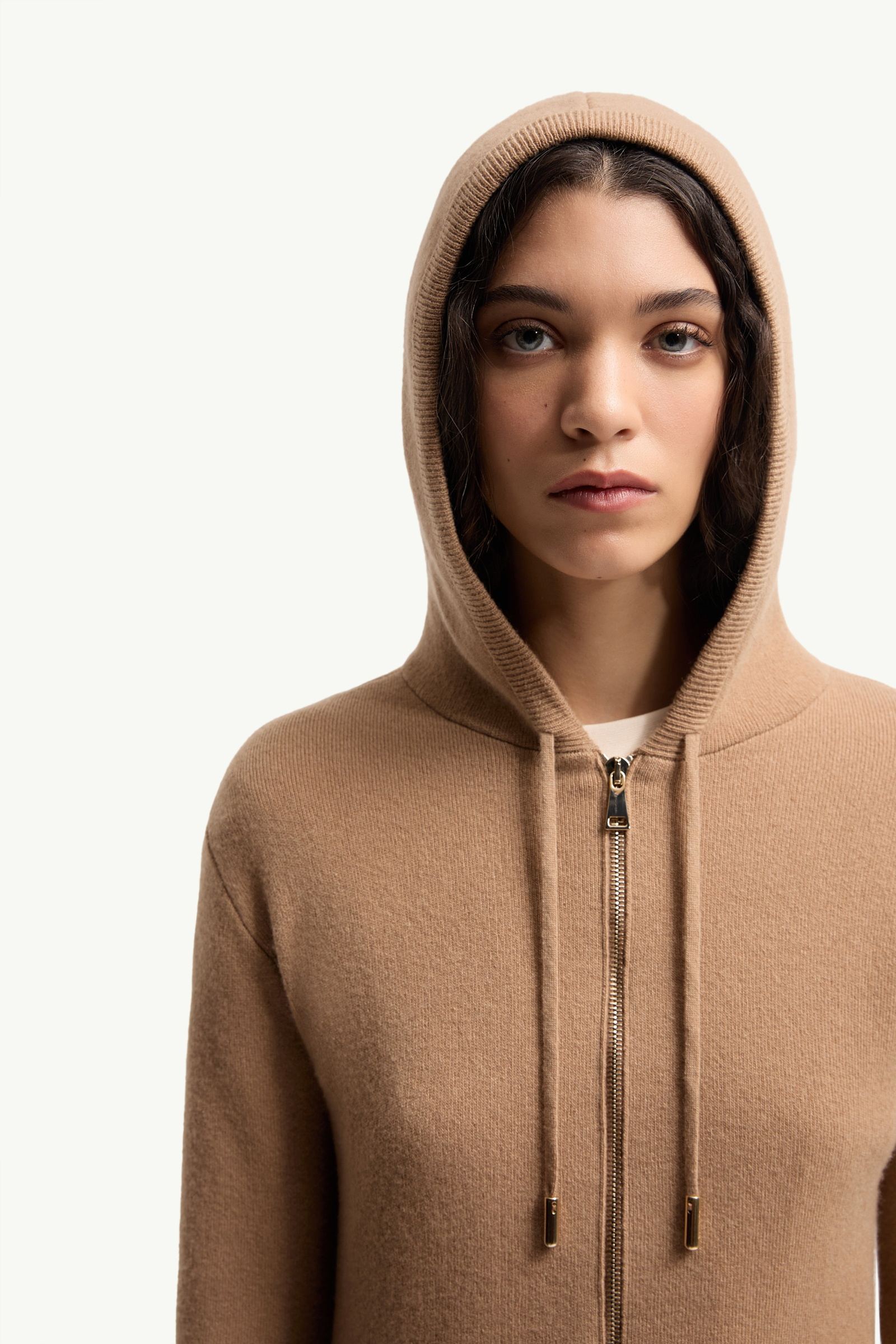 Camel Beige Cashmere & Wool Zip-Up Hoodie - Sweaters & Cardigans