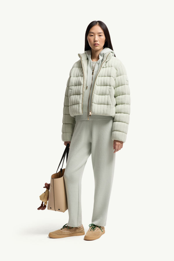 Sudadera con capucha y cremallera de lana y cachemira Mujer Verde Claro Moncler 0