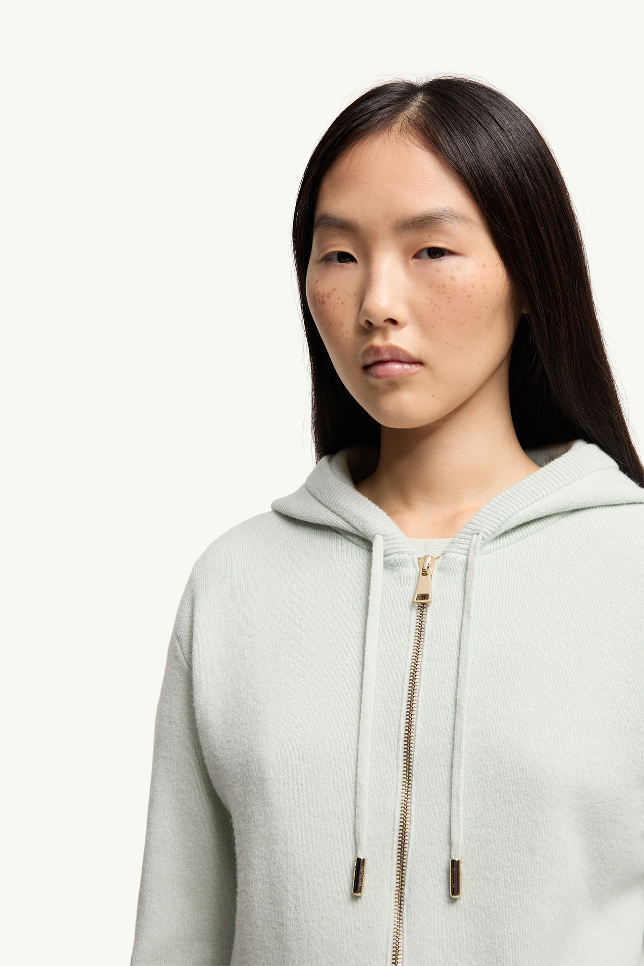 Cashmere & Wool Zip-Up Hoodie Women Light Green Moncler 5