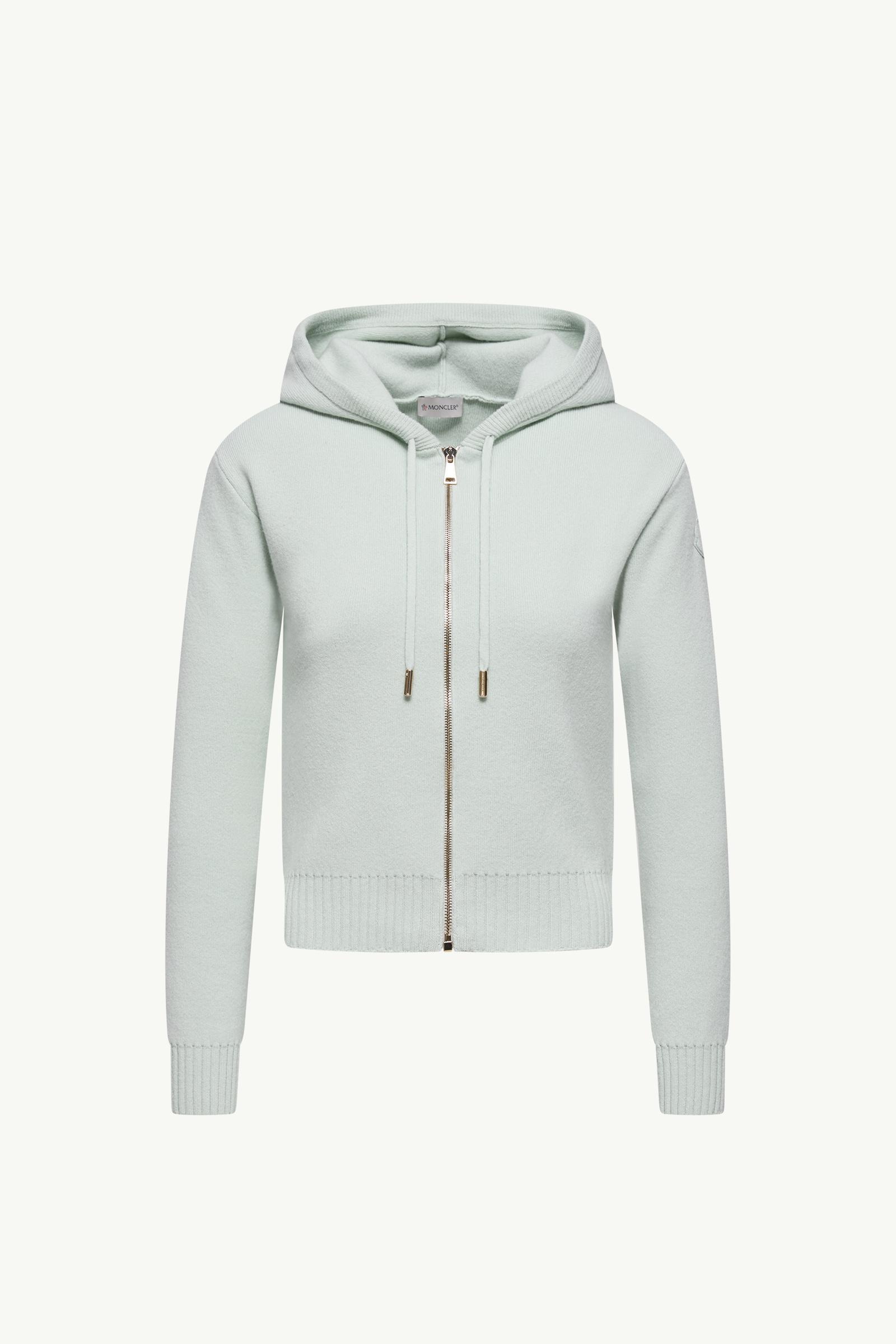 Cashmere & Wool Zip-Up Hoodie Women Light Green Moncler