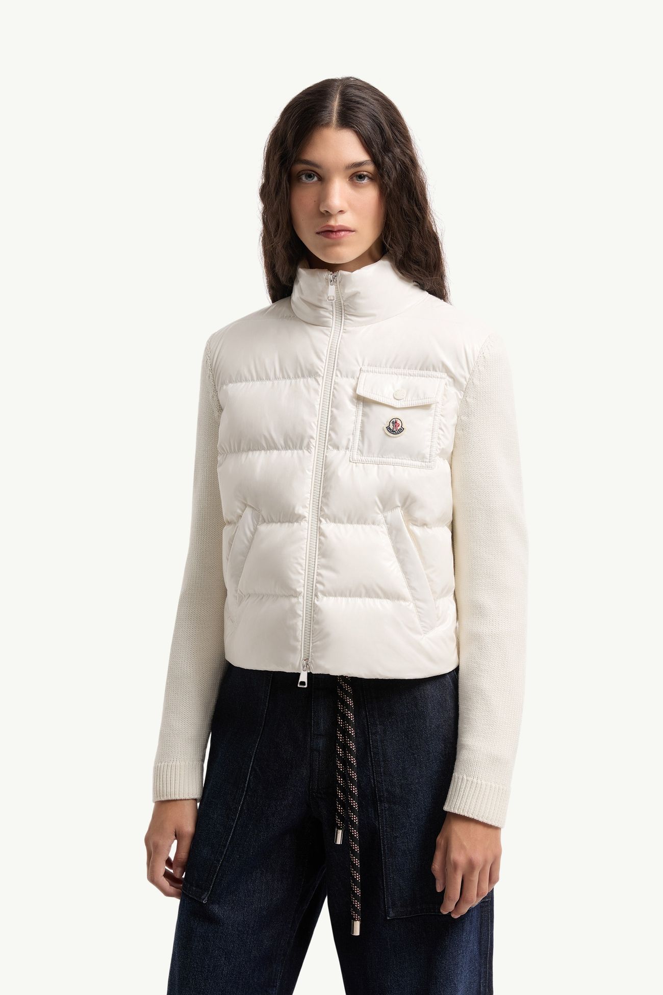 Wattierte Strickjacke aus Wolle mit Reißverschluss Damen Weiß Moncler 3