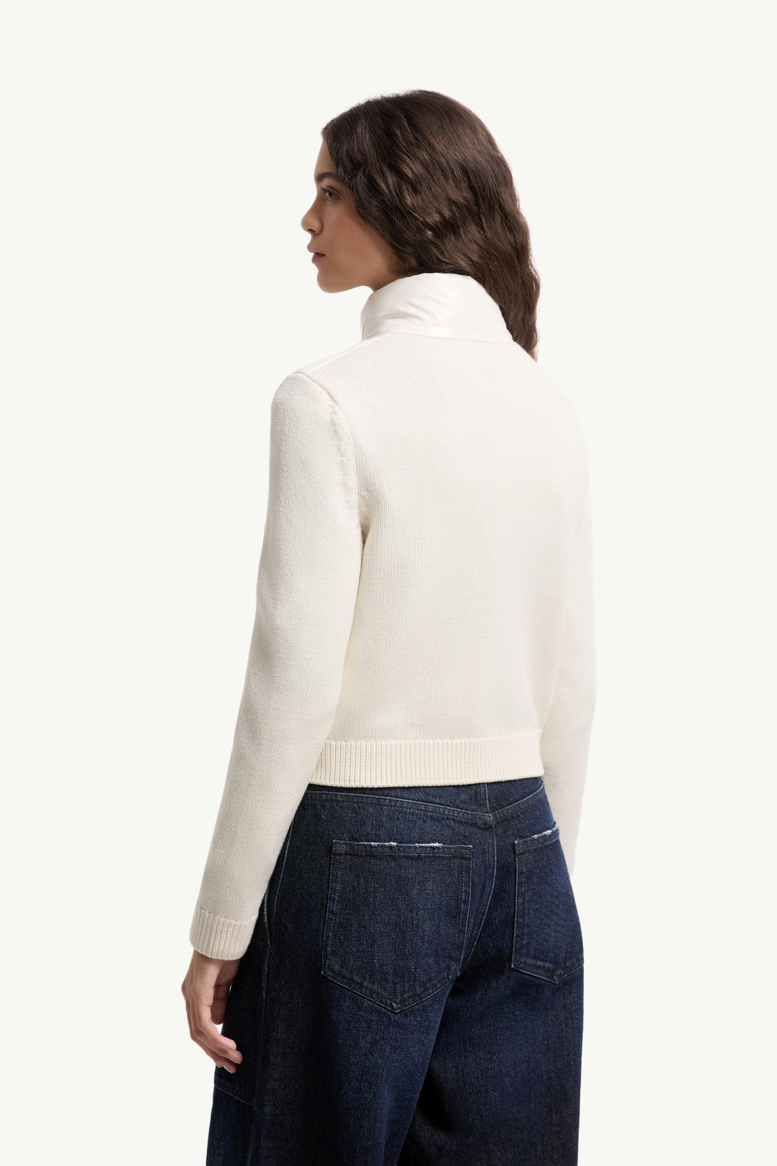 White Padded Zip-Up Wool Cardigan - Sweaters & Cardigans for Women