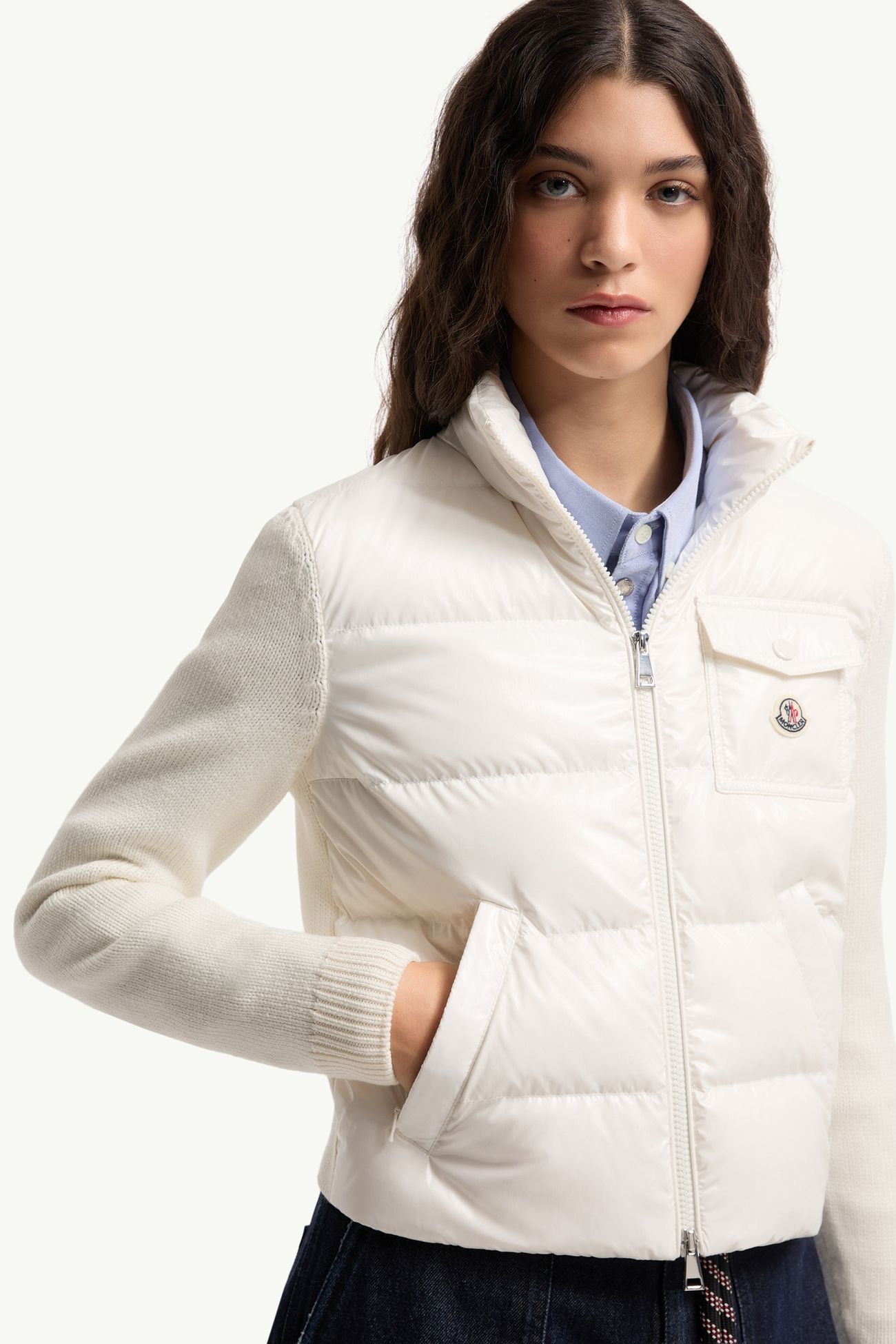 夾層羊毛拉鏈開襟毛衣 女士 白色 Moncler 5