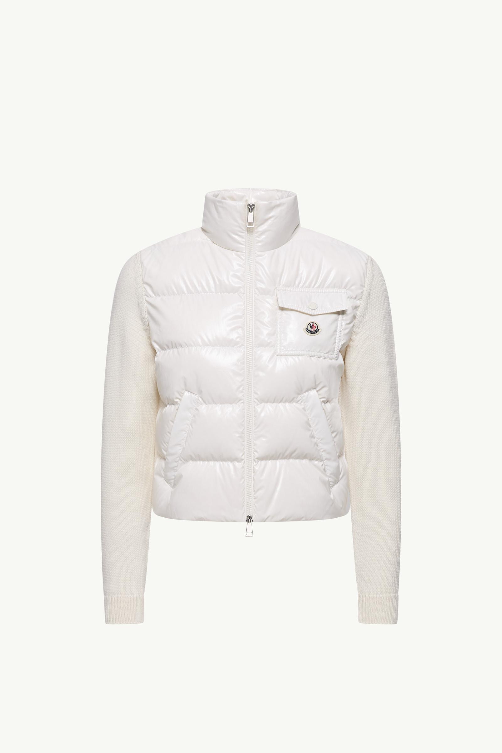 White Padded Zip-Up Wool Cardigan - Sweaters & Cardigans for Women