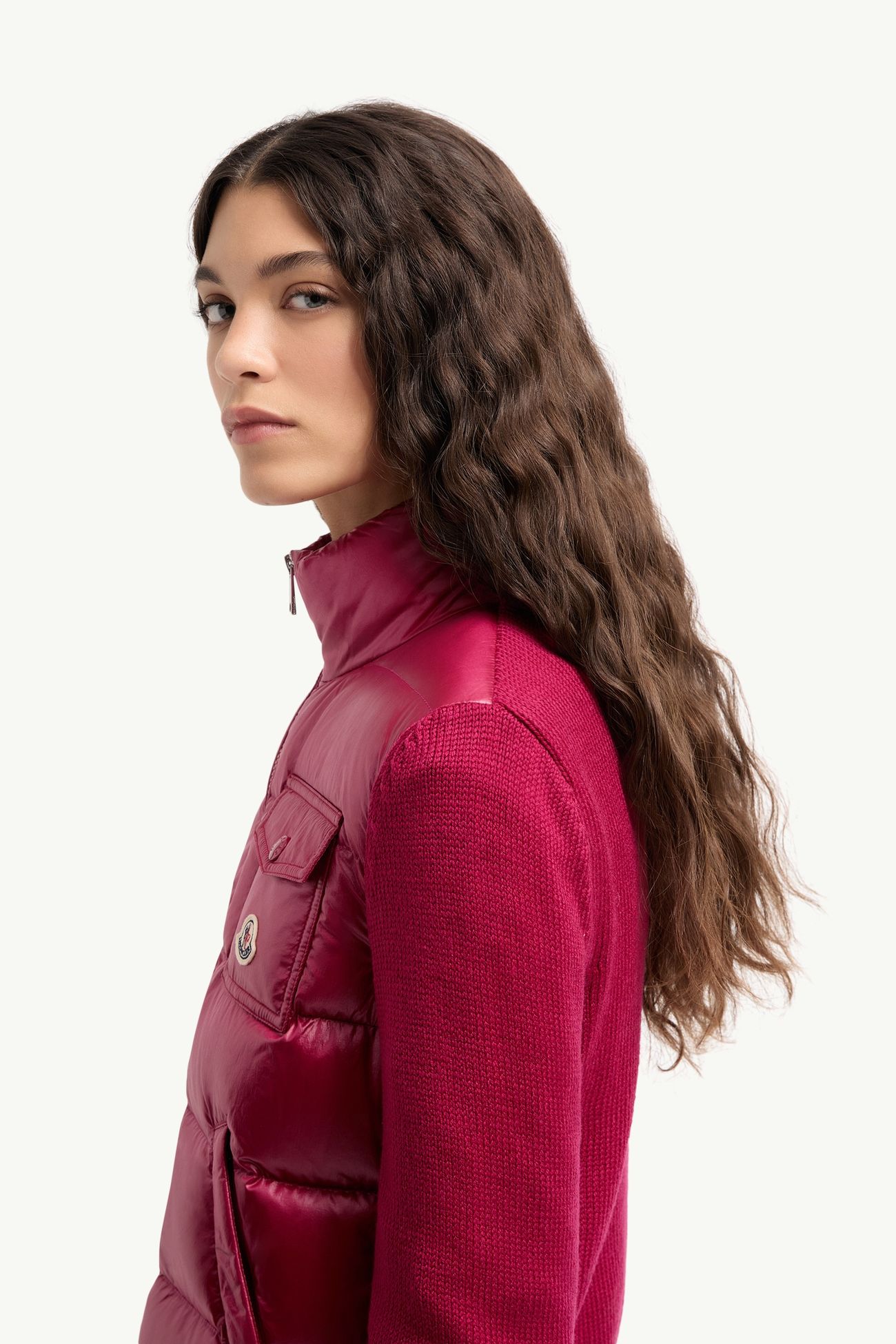 Cardigan In Lana Imbottito Con Zip Donna Rosa Ciliegia Moncler 1