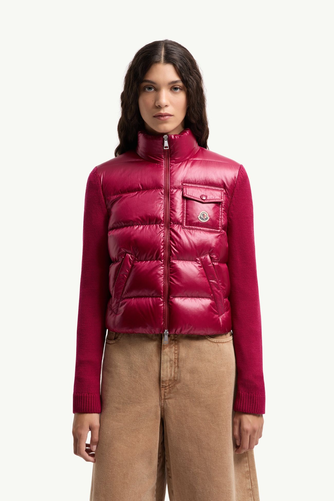 Wattierte Strickjacke aus Wolle mit Reißverschluss Damen Kirschpink Moncler 3