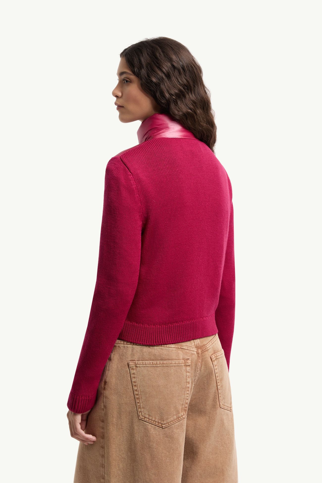 Cardigan zippé en laine matelassée Femmes Rose Cerise Moncler 4