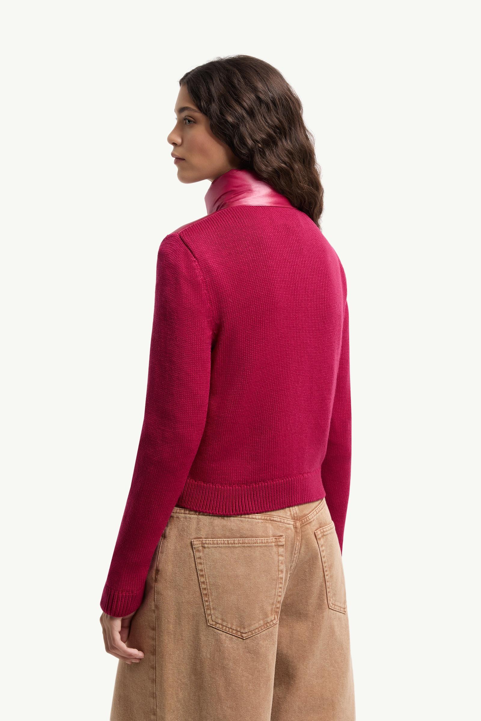Cherry Pink Padded Zip-Up Wool Cardigan - Sweaters & Cardigans for