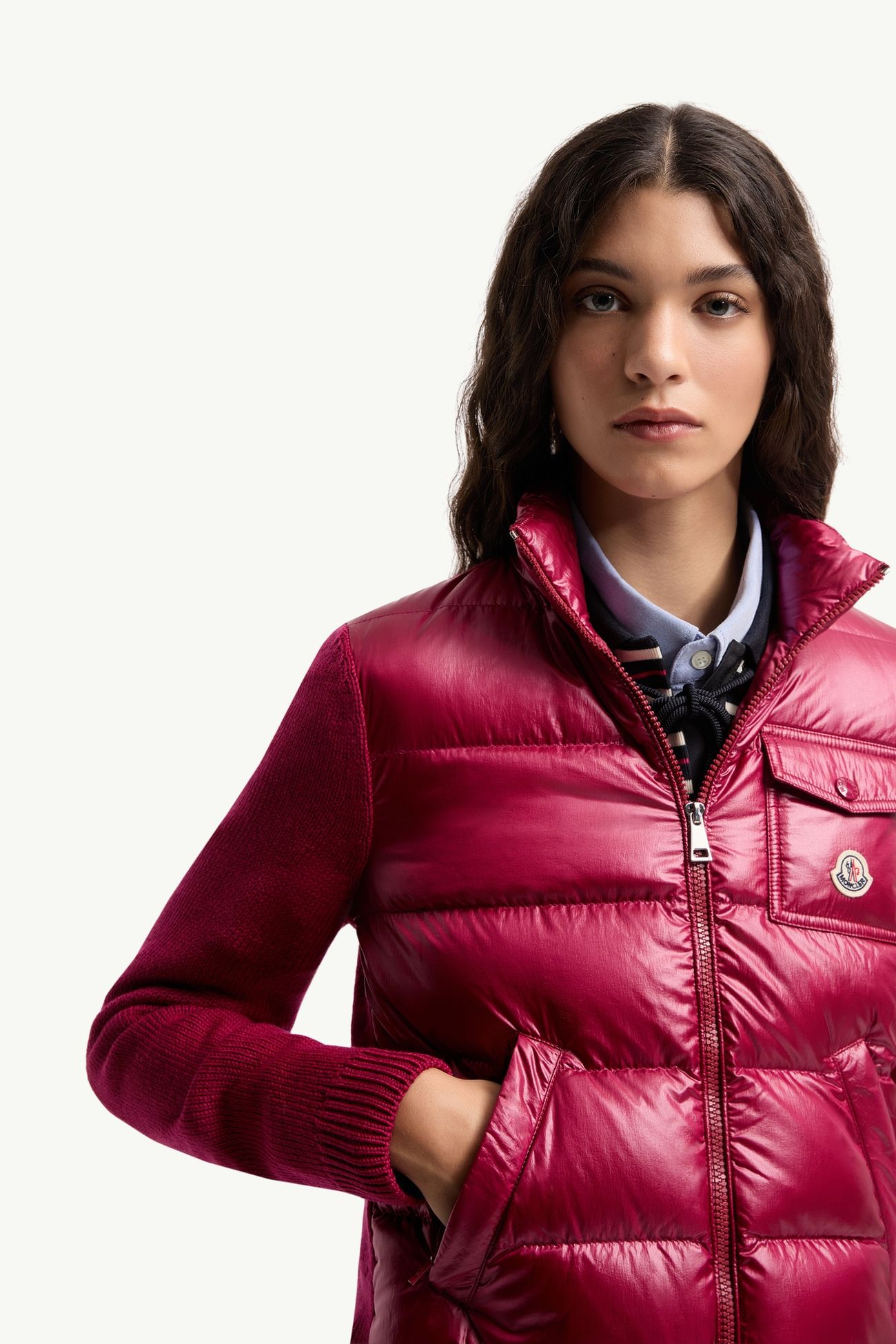 Cardigan zippé en laine matelassée Femmes Rose Cerise Moncler 5