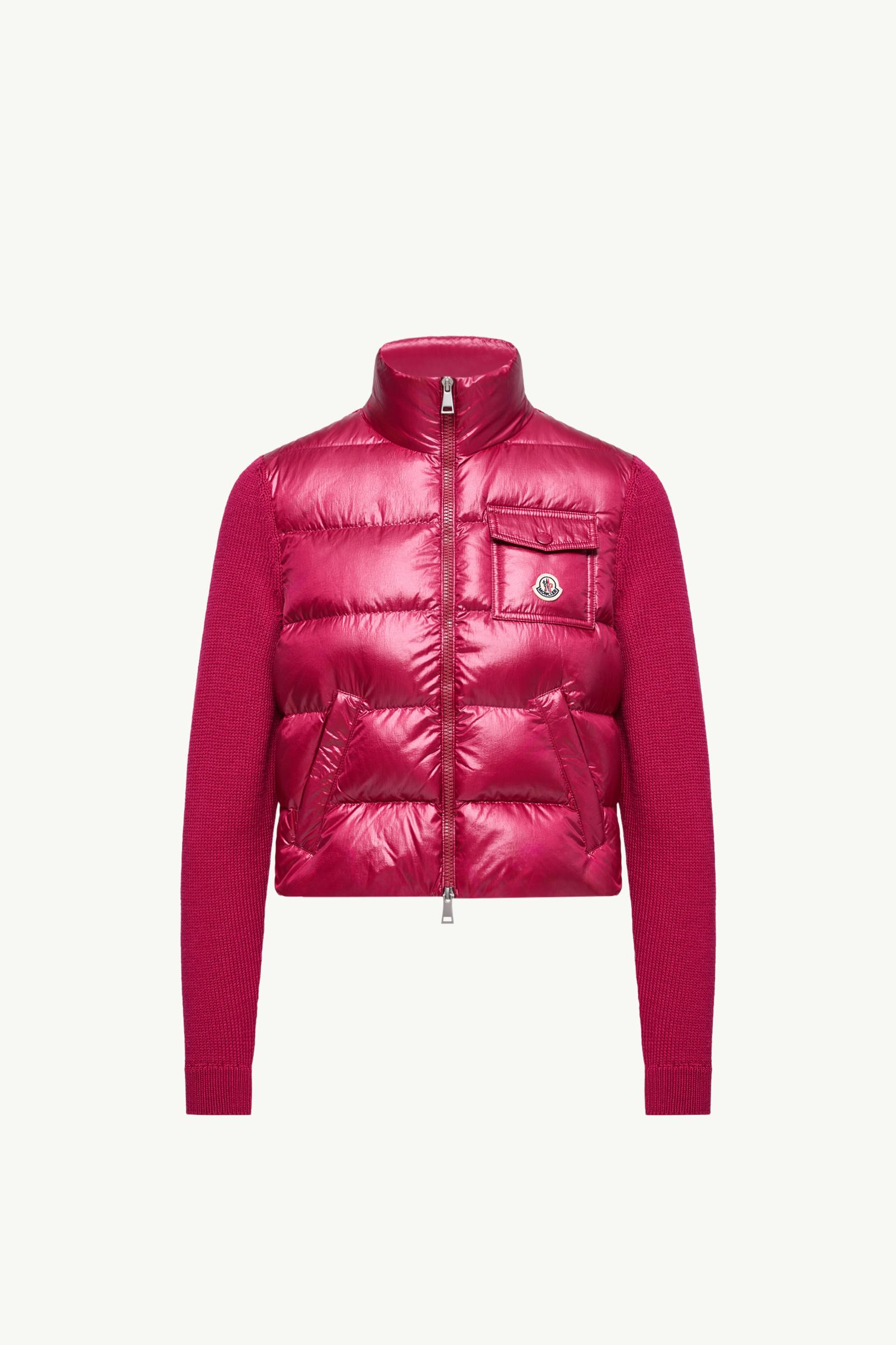 Cherry Pink Padded Zip-Up Wool Cardigan - Sweaters & Cardigans for