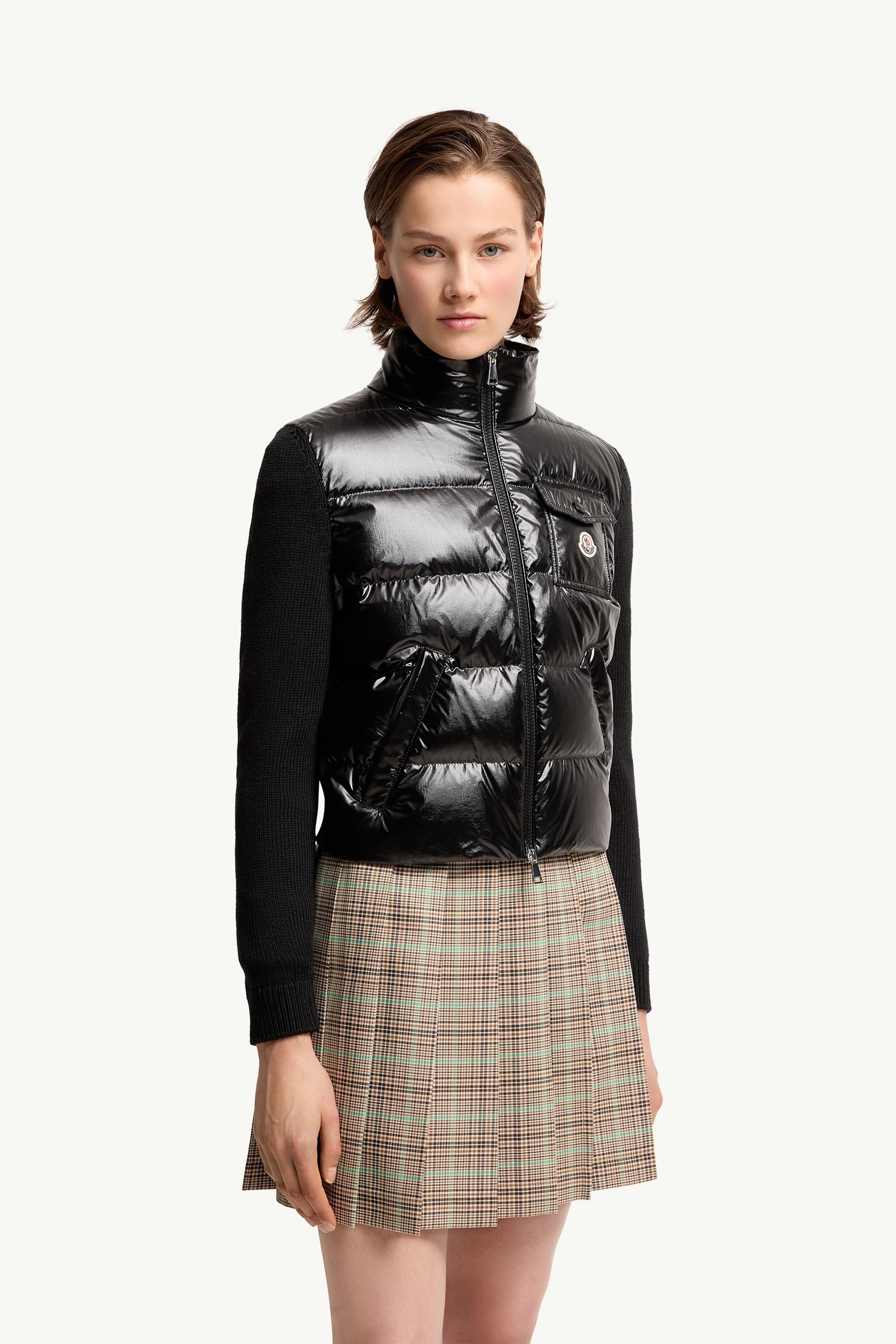Black Padded Zip-Up Wool Cardigan - Sweaters & Cardigans for Women